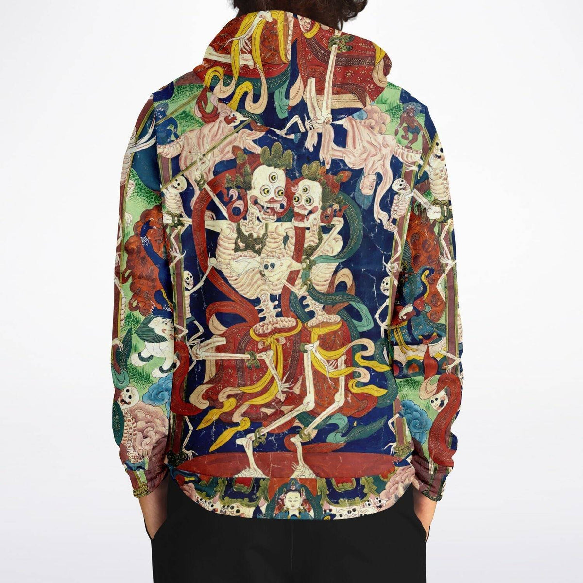 Citipati Skeleton Deity | Tibetan Buddhist Lords of the Cemetery | Dance of Death Skull All-Over-Print Art Hoodie