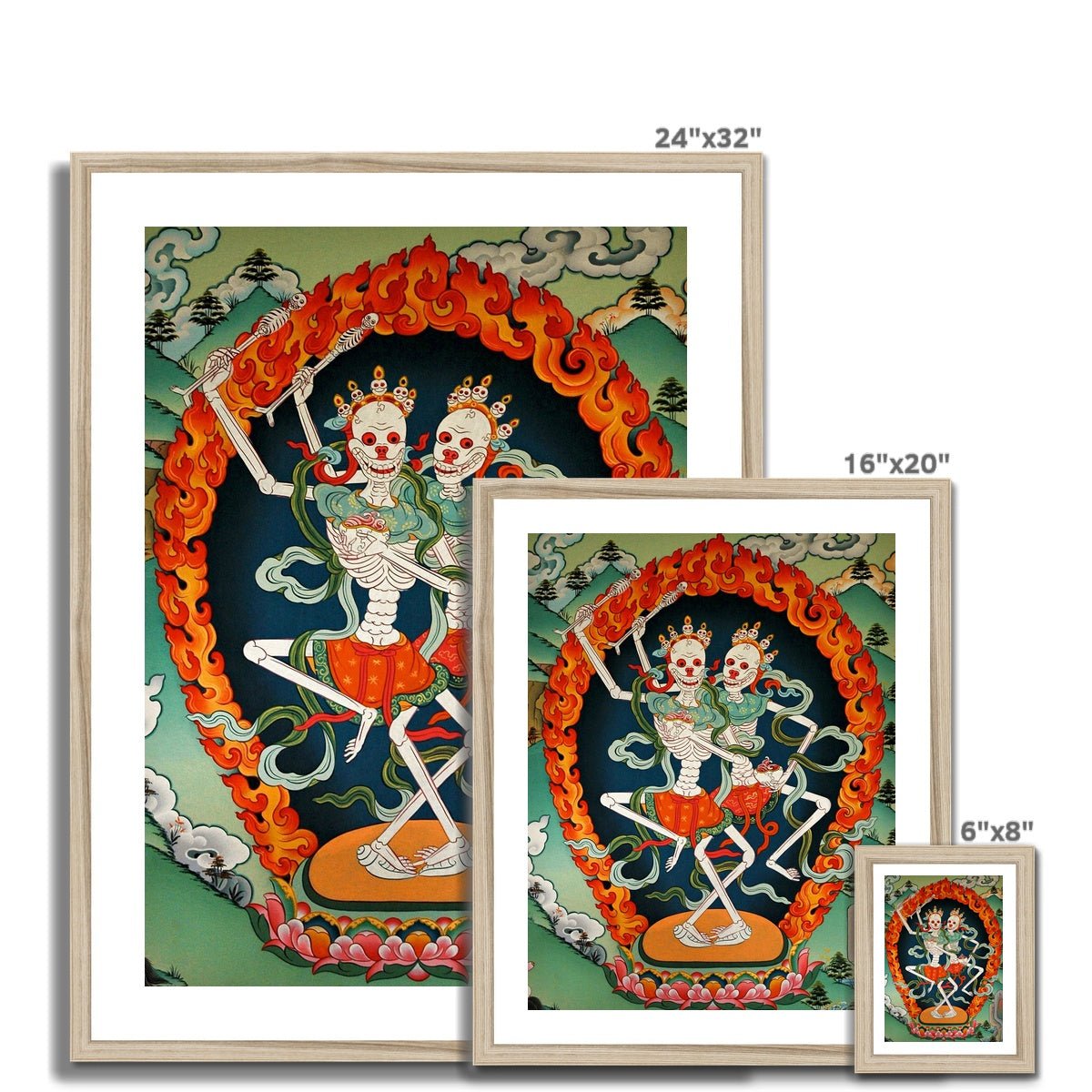 Framed Print Citipati, Tibetan Protector, Thangka, Skeleton Lord and Lady of the Cemetery Nepal Buddhist Decor Wall Art Framed Art Print