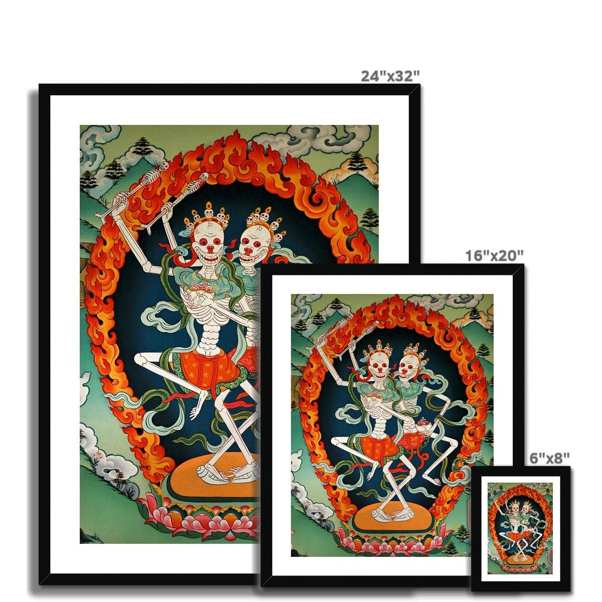 Framed Print Citipati, Tibetan Protector, Thangka, Skeleton Lord and Lady of the Cemetery Nepal Buddhist Decor Wall Art Framed Art Print