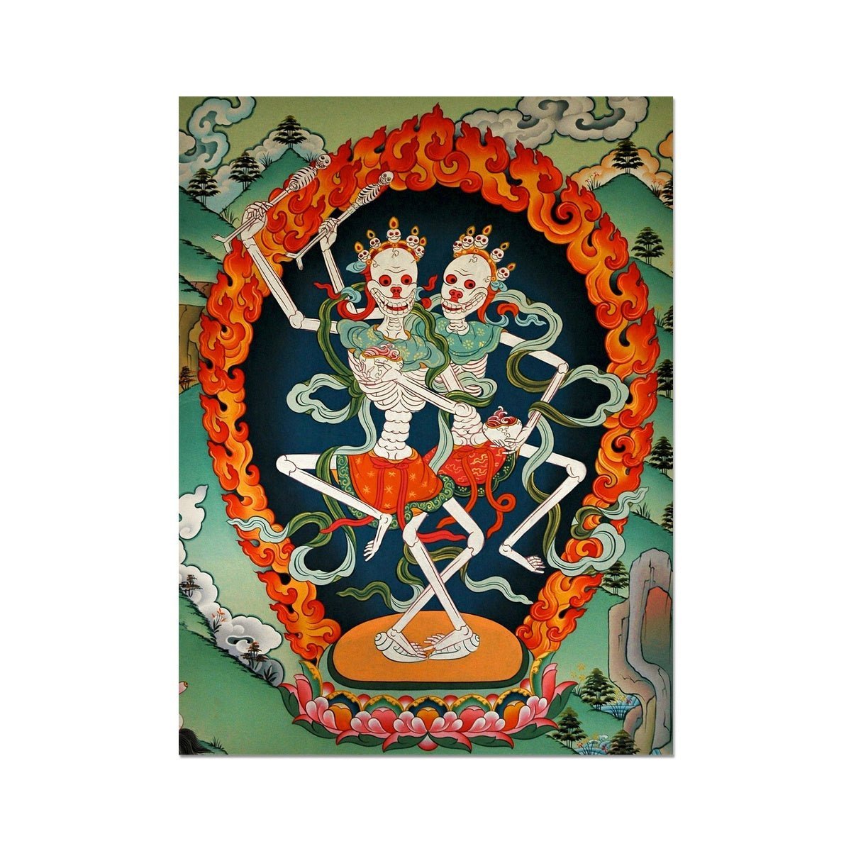 giclee Citipati, Tibetan Skeleton | Tantric Protector Vajrayana Thangka | Lord and Lady of the Cemetery | Buddhist Decor Fine Art Print