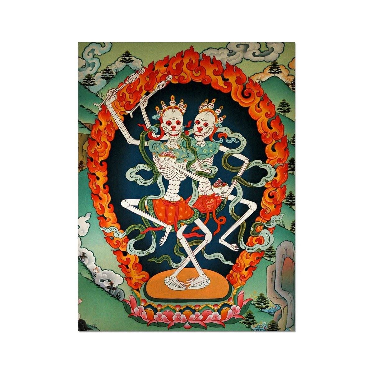 Citipati, Tibetan Skeleton | Tantric Protector Vajrayana Thangka | Lord and Lady of the Cemetery | Buddhist Decor Fine Art Print