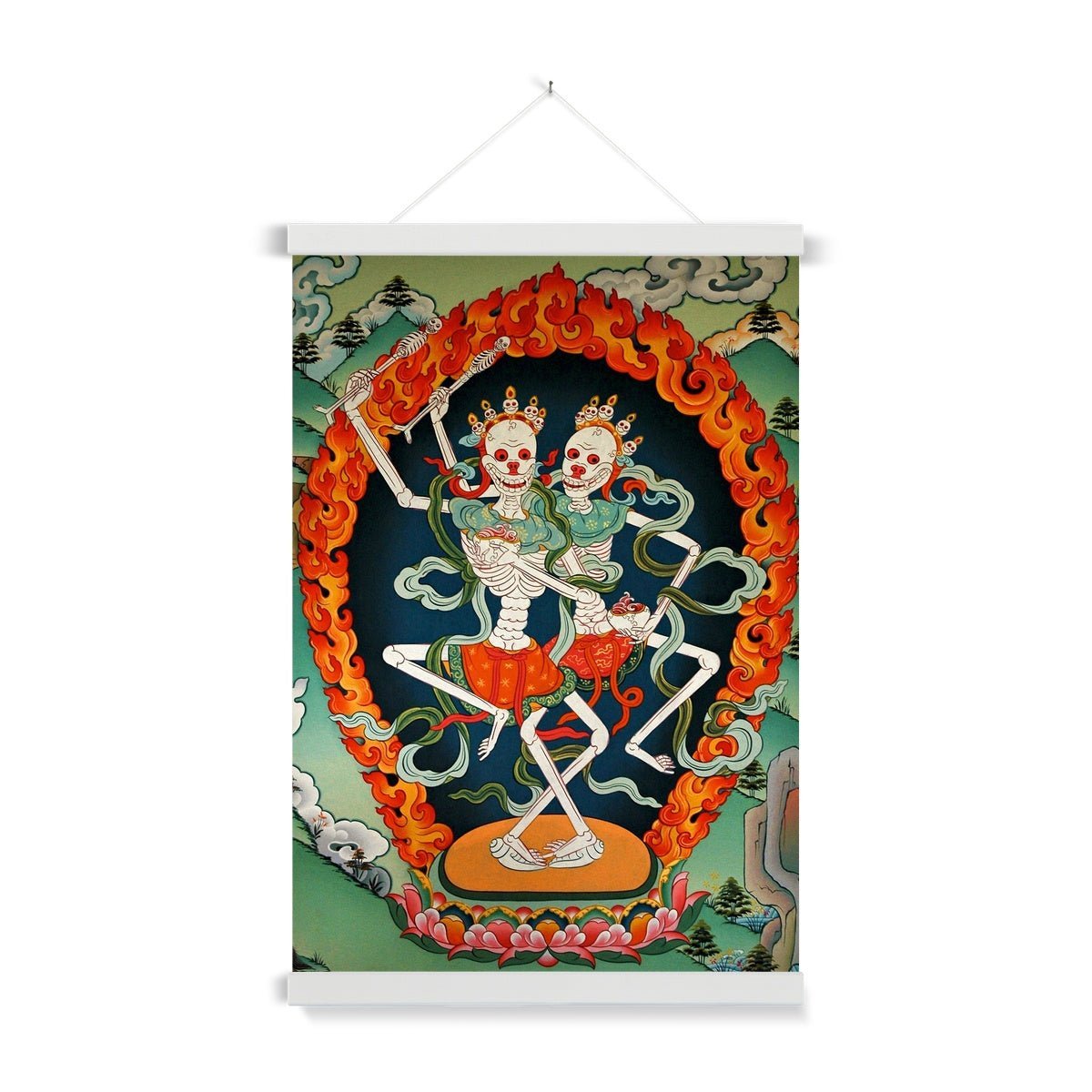 Fine art 6"x8" / Black Frame Citipati, Tibetan Skeleton | Tantric Protector Vajrayana Thangka | Lord and Lady of the Cemetery | Buddhist Decor Fine Art Print with Hangar