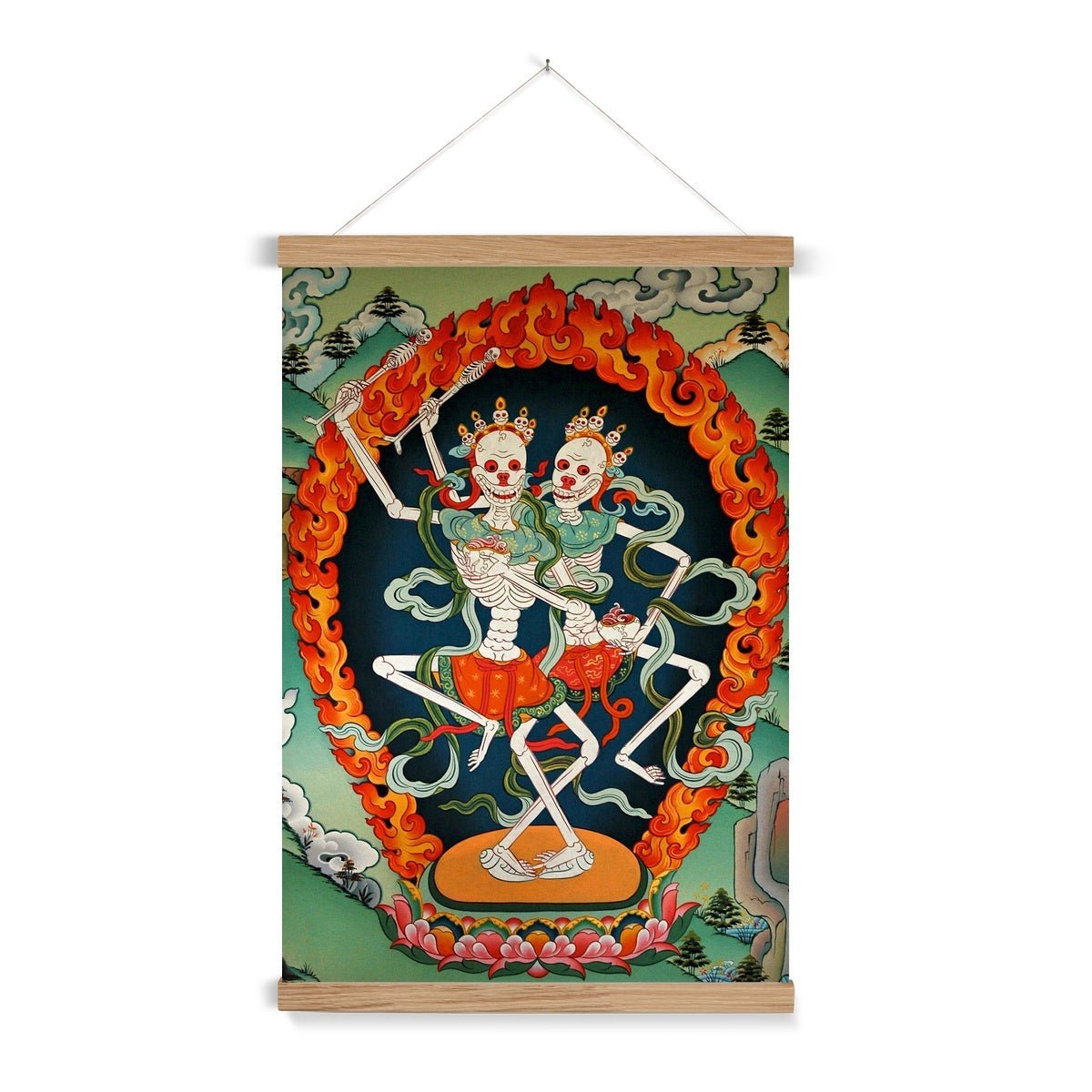 Citipati, Tibetan Skeleton | Tantric Protector Vajrayana Thangka | Lord and Lady of the Cemetery | Buddhist Decor Fine Art Print with Hangar