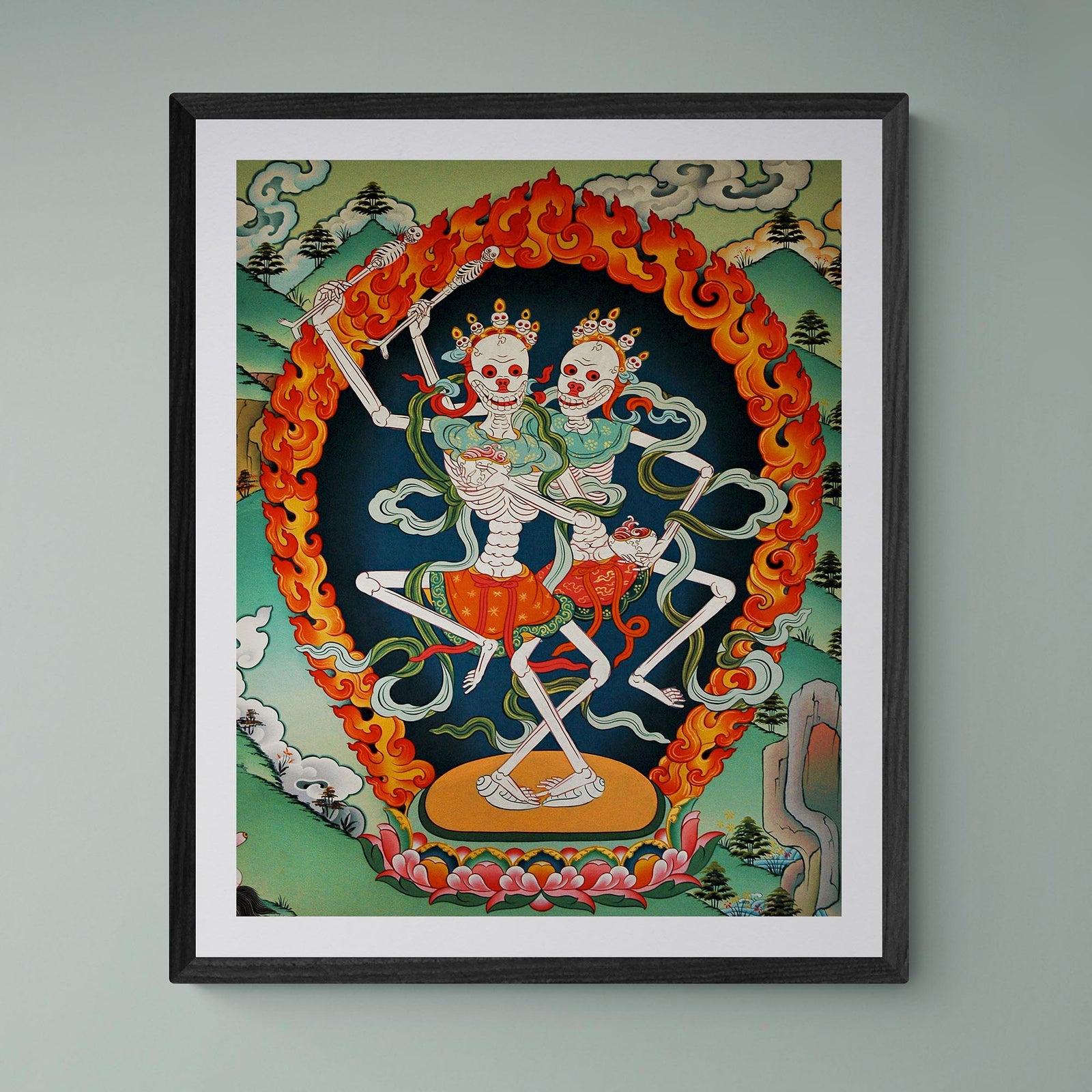 giclee A4 Portrait Citipati, Tibetan Skeleton | Tantric Protector Vajrayana Thangka | Lord and Lady of the Cemetery | Buddhist Decor Fine Art Print