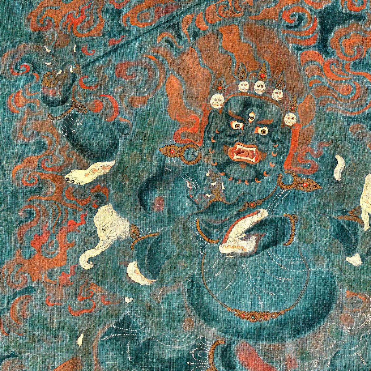 Blue Mahakala Tibetan Wrathful Deity Thanga | Himalayan Buddhism Meditation Fine Art Print