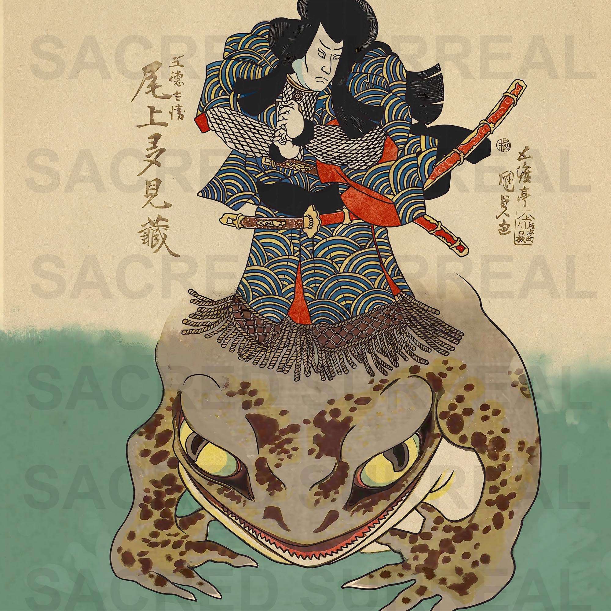 Magical Occult Warrior & Toad | Tenjiku Tokubei by Utagawa Kunisada | Japanese Sage Socerer Samurai Ukiyoe Fine Art Print Print