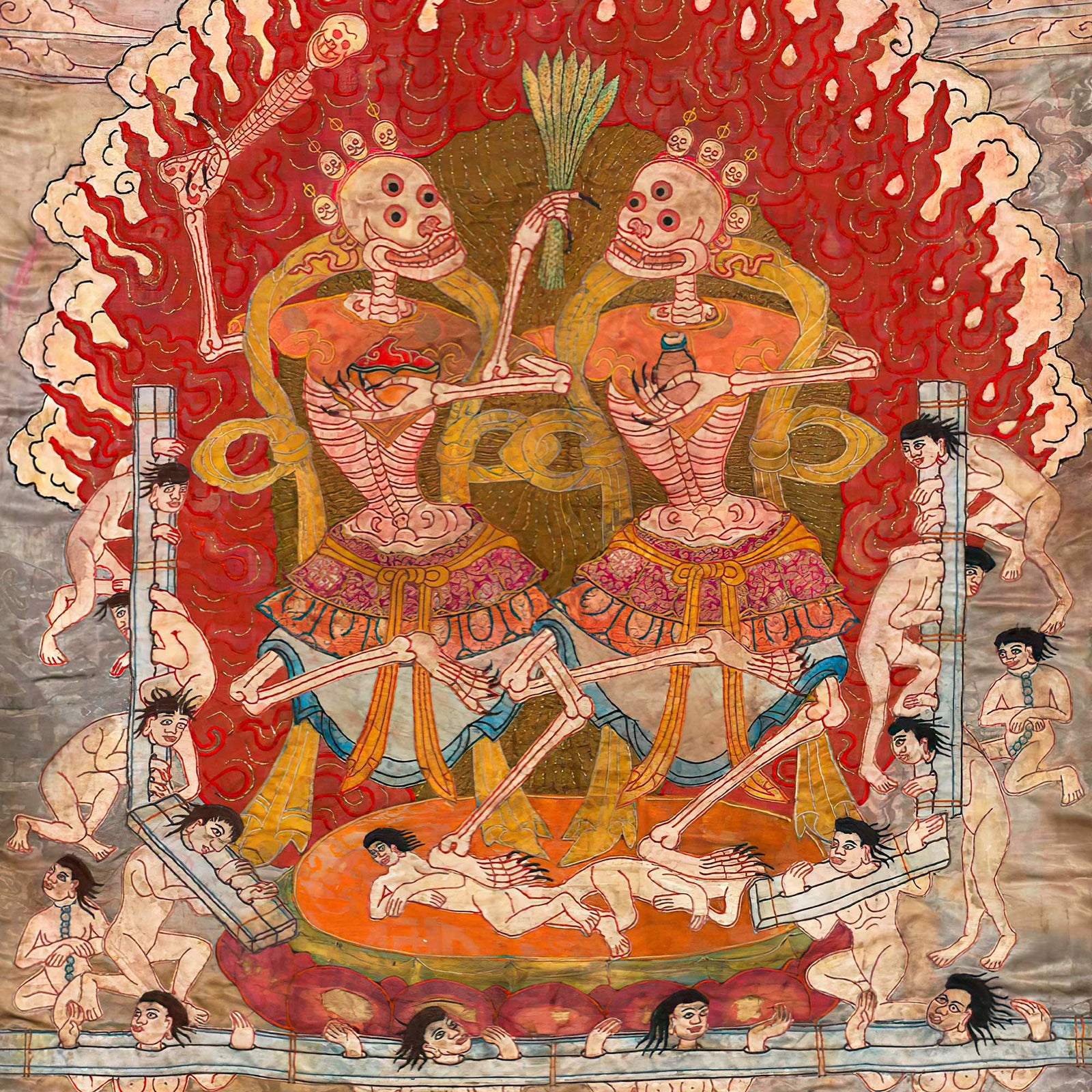 Tibetan Citipati Shirt | Skeleton Dance Ancient Tantric Thangka | Samsara, Buddhist Circle of Life All-Over-Print Tshirt