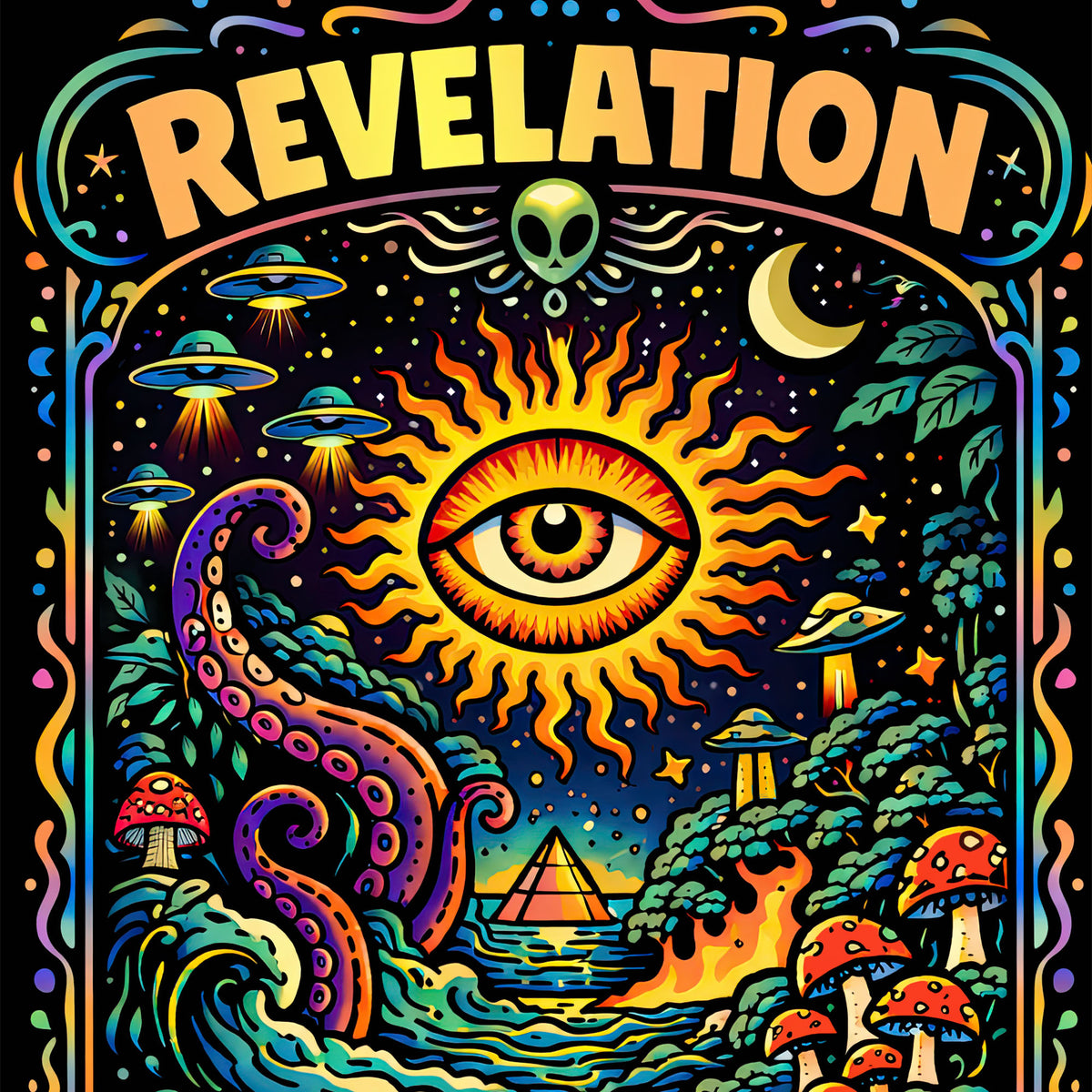 Revelation Through Transmission: Psychedelic Wisdom | Higher Consciousness Mind Expansion Graphic Art T-Shirt
