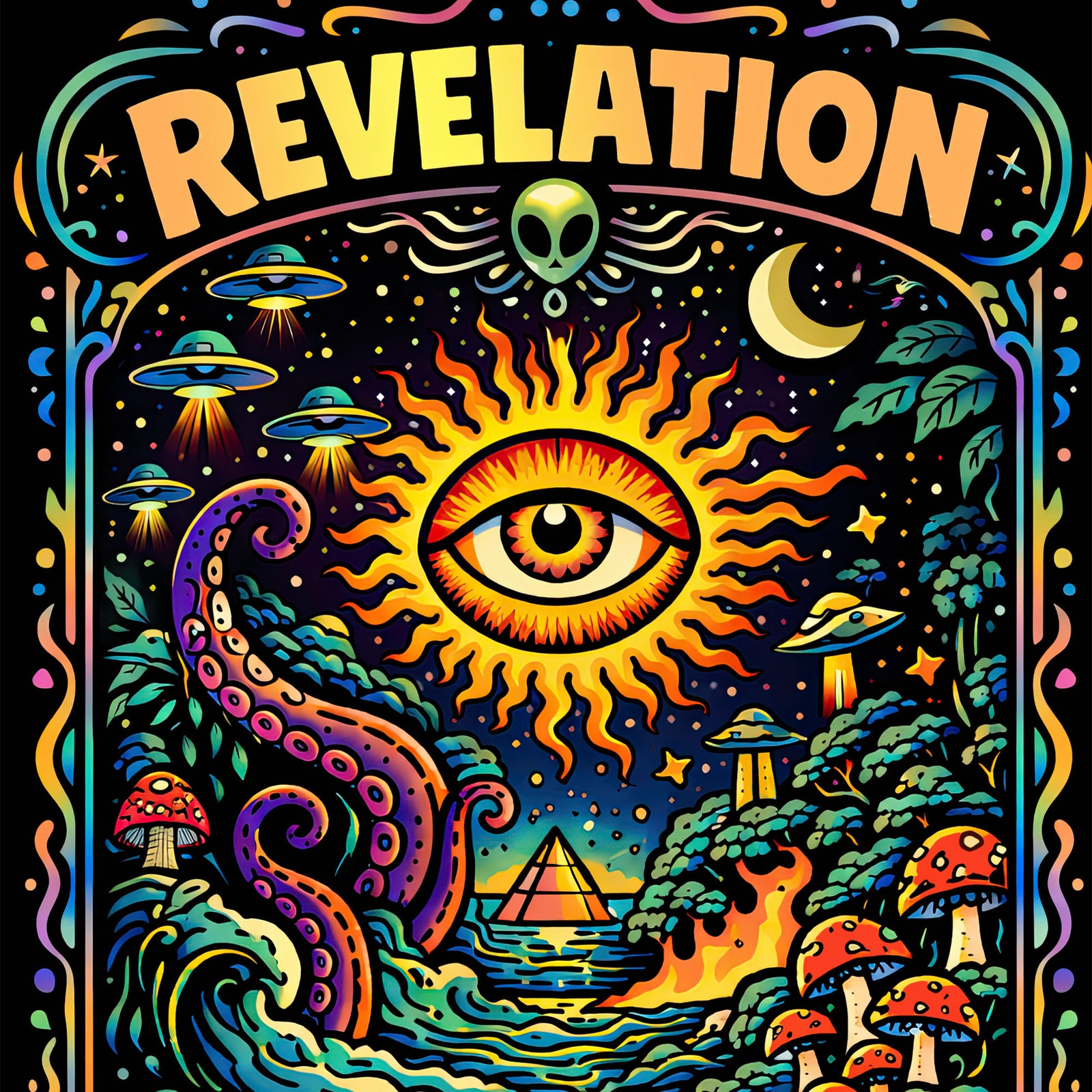 Revelation Through Transmission: Psychedelic Wisdom | Higher Consciousness Mind Expansion Graphic Art T-Shirt