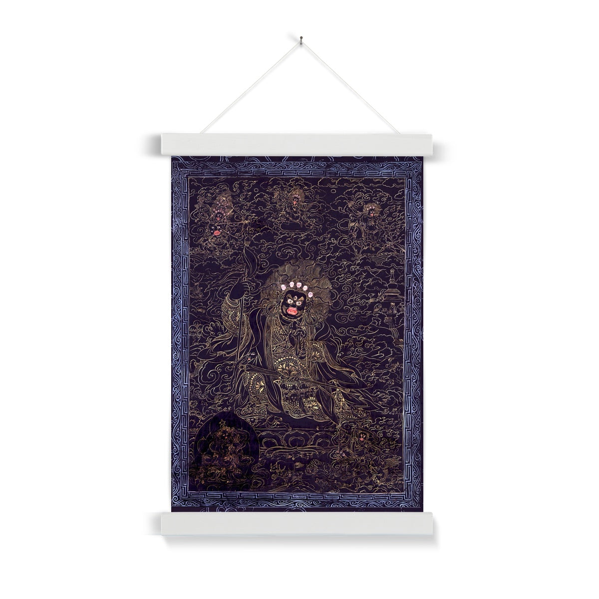 Cobalt and Gold Mahakala | Avalokiteshvara Abitabha, Compassion Bodhisattva | Vintage Tibetan Vajrayana Buddhist Fine Art Print Fine Art Print w Hanger
