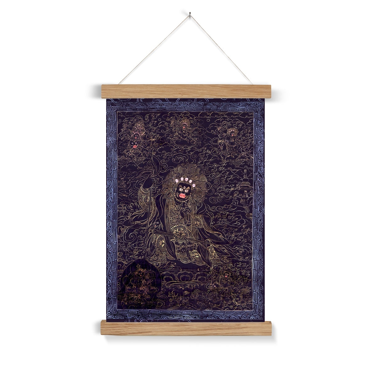 Cobalt and Gold Mahakala | Avalokiteshvara Abitabha, Compassion Bodhisattva | Vintage Tibetan Vajrayana Buddhist Fine Art Print Fine Art Print w Hanger