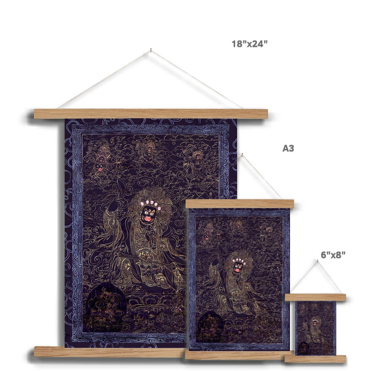 Cobalt and Gold Mahakala | Avalokiteshvara Abitabha, Compassion Bodhisattva | Vintage Tibetan Vajrayana Buddhist Fine Art Print Fine Art Print w Hanger