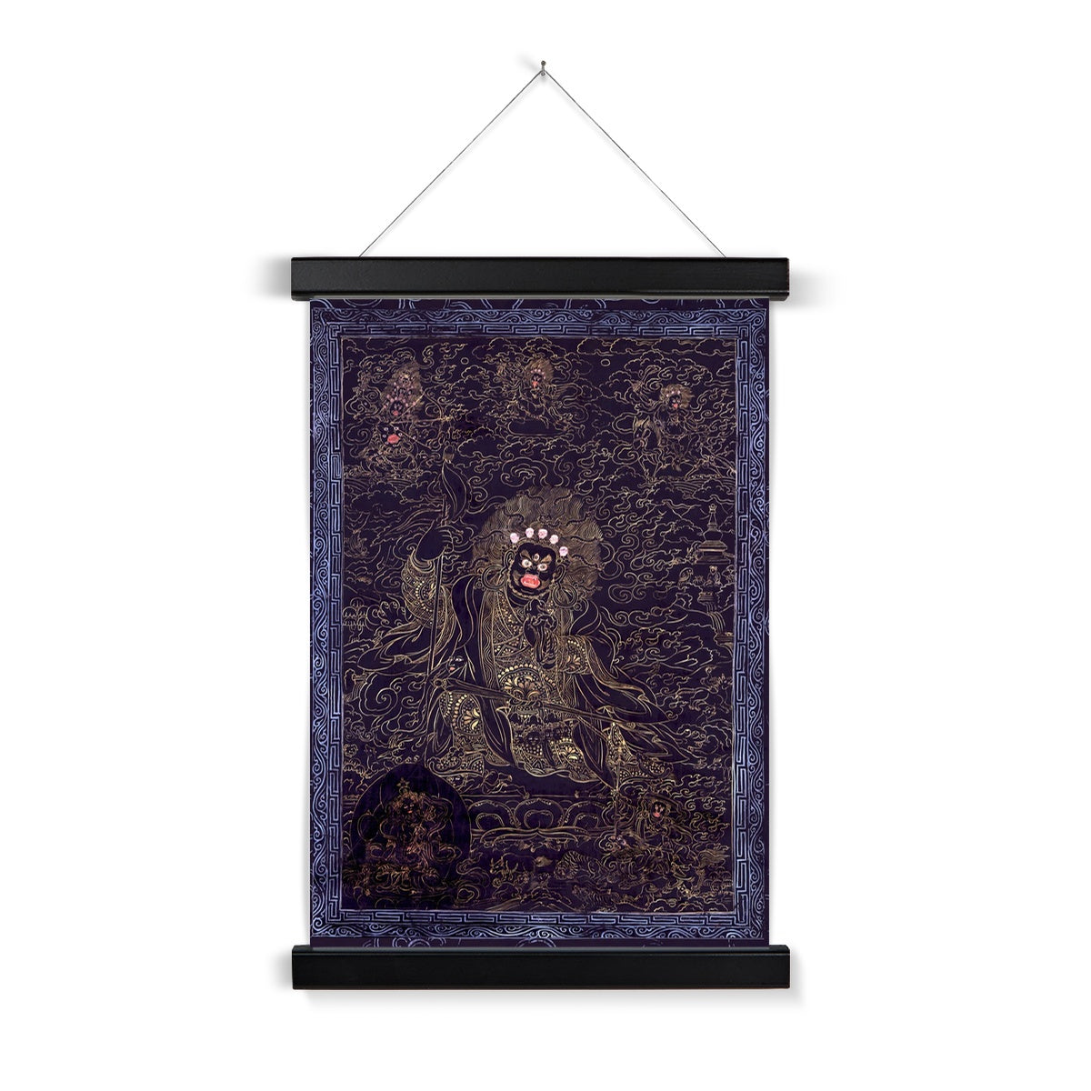 Cobalt and Gold Mahakala | Avalokiteshvara Abitabha, Compassion Bodhisattva | Vintage Tibetan Vajrayana Buddhist Fine Art Print Fine Art Print w Hanger
