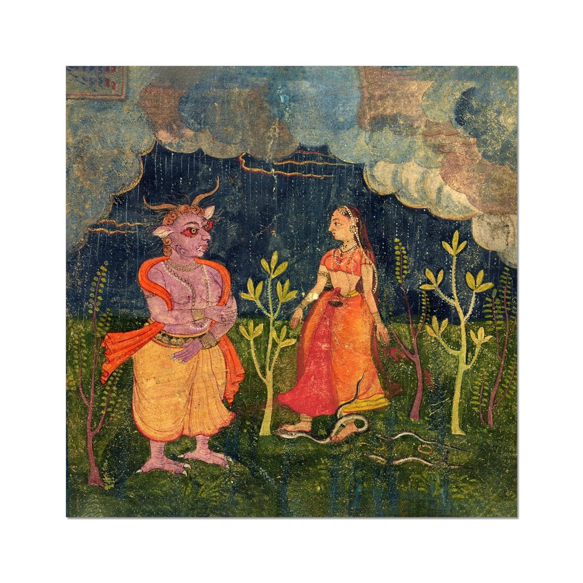 Colorful Medieval Rakshasa, Indian Mandala Yantra | Divine Supernatural Hindu Mythology, Vintage Fine Art Print