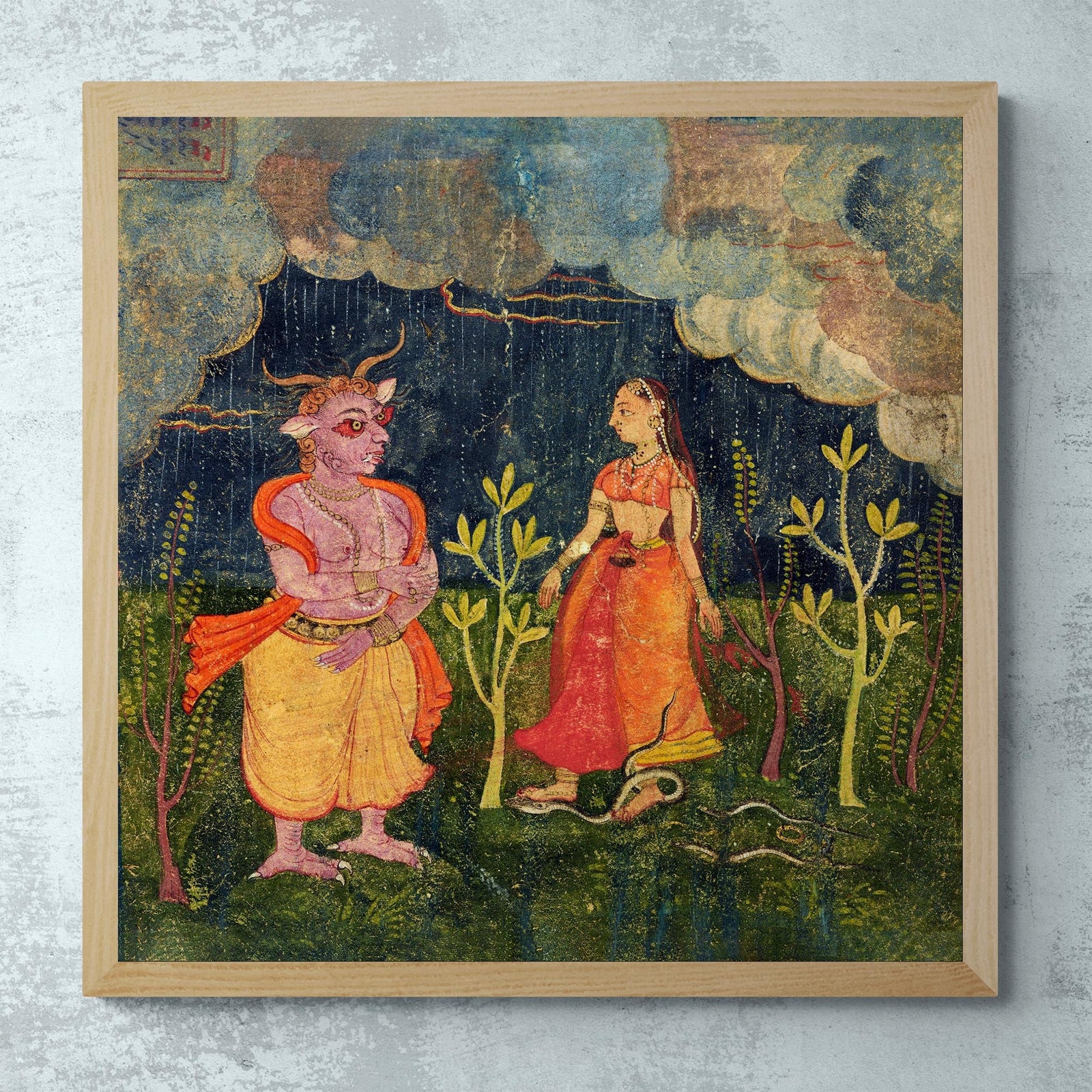 Fine art 6"x6" Colorful Medieval Rakshasa, Indian Mandala Yantra | Divine Supernatural Hindu Mythology, Vintage Fine Art Print
