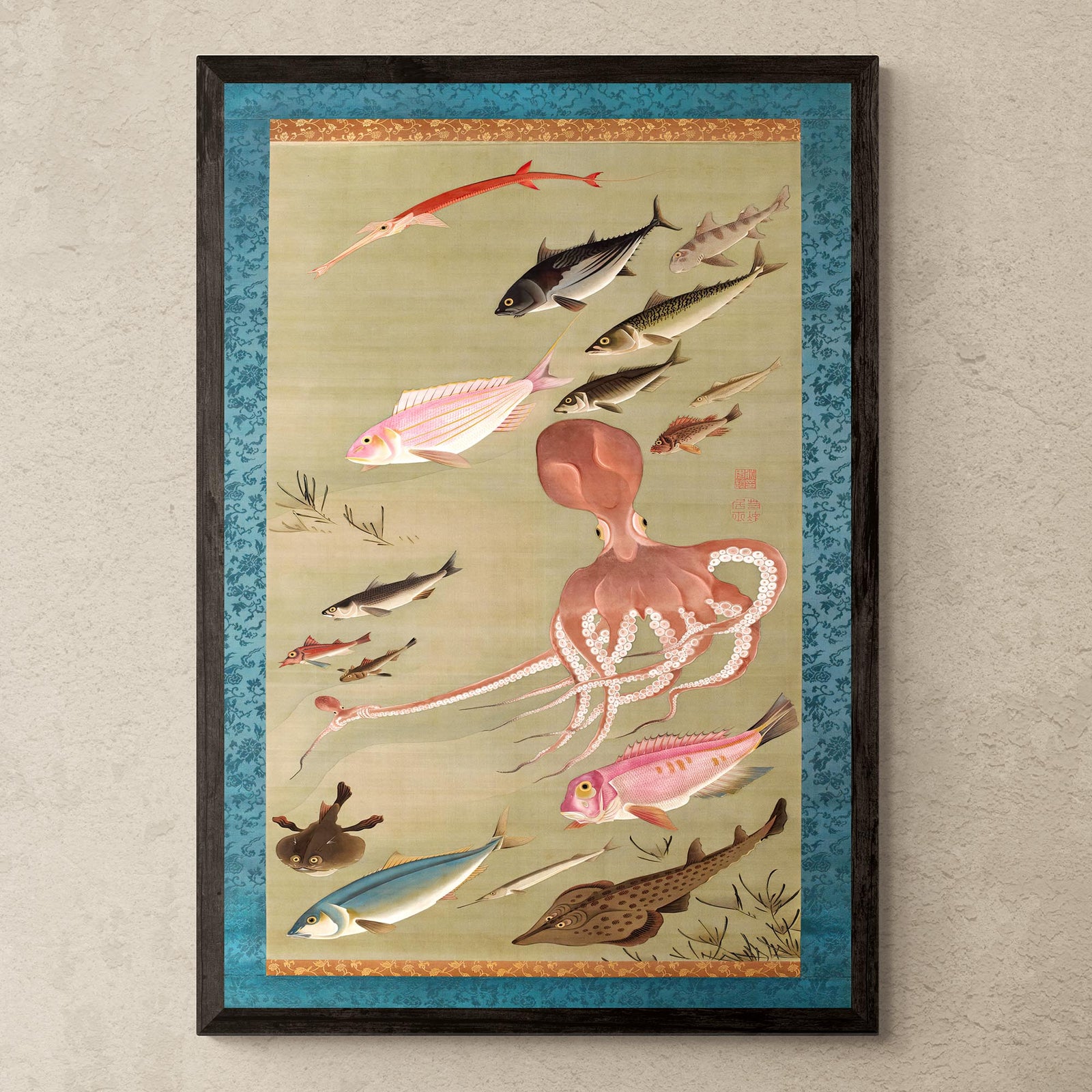 Colorful Realm of Living Beings | Fish and Octopus Vintage Japanese Painting of Aquatic Life Fine Art Pint