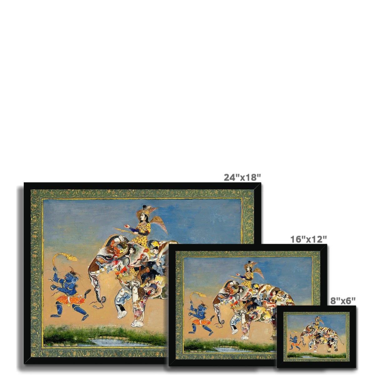 Composite Indian Elephant: 19th Century | Gold Buddhist Asian Persian Mughal Style Framed Art Print