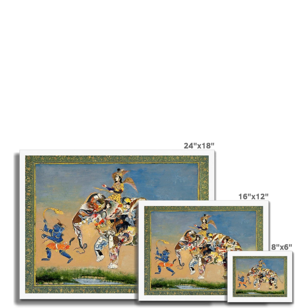 Composite Indian Elephant: 19th Century | Gold Buddhist Asian Persian Mughal Style Framed Art Print