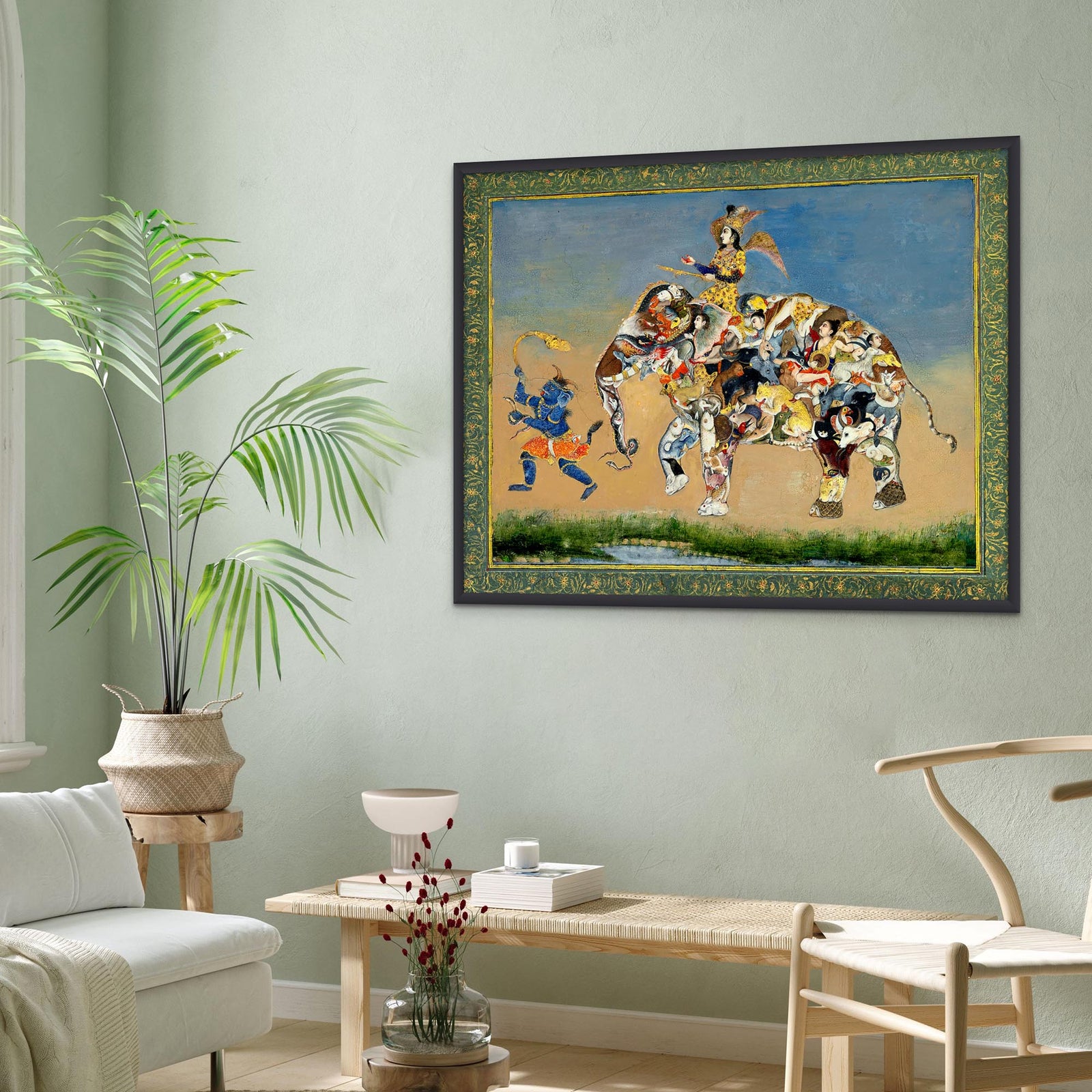 Composite Indian Elephant: 19th Century | Gold Buddhist Asian Persian Mughal Style Framed Art Print