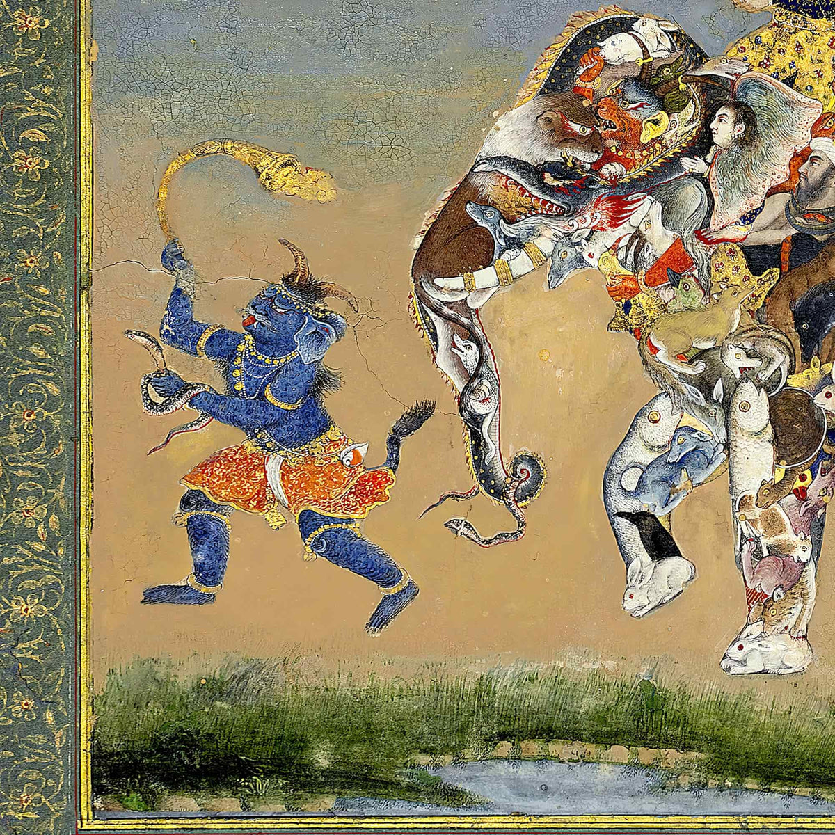 Composite Indian Elephant: 19th Century | Gold Buddhist Asian Persian Mughal Style Framed Art Print