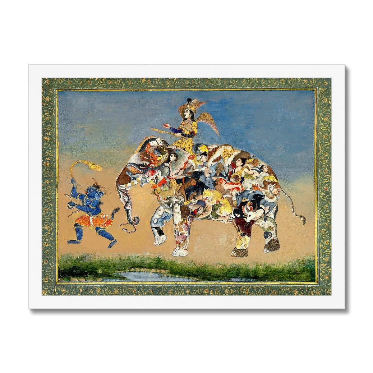 Composite Indian Elephant: 19th Century | Gold Buddhist Asian Persian Mughal Style Framed Art Print