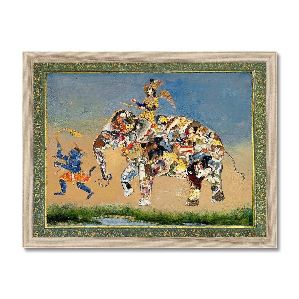 Composite Indian Elephant: 19th Century | Gold Buddhist Asian Persian Mughal Style Framed Art Print
