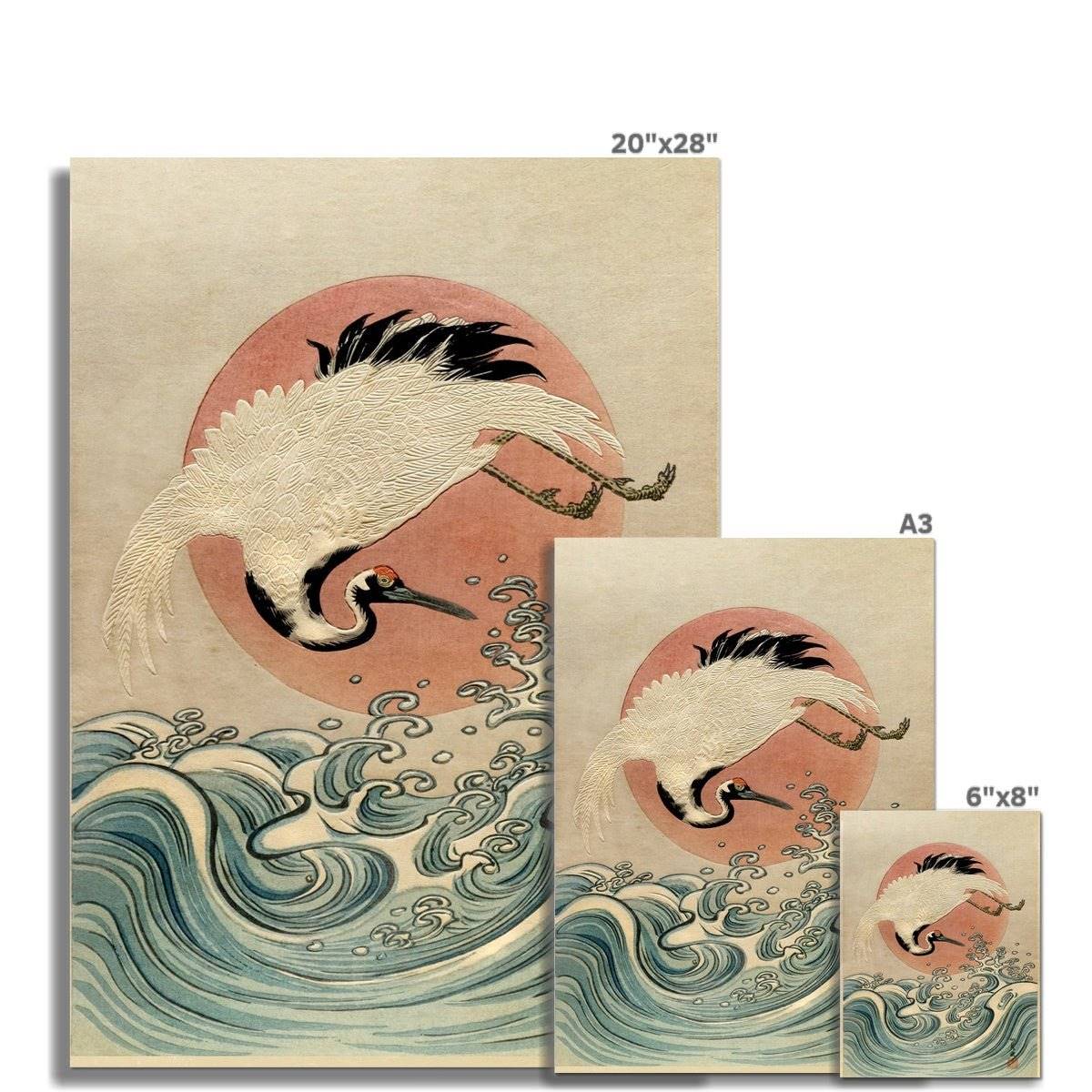 Crane, Waves and Rising Sun (Isoda Koryusai) | Japanese Ukiyo-e Woodblock Edo Vintage Bird Lover Fine Art Print