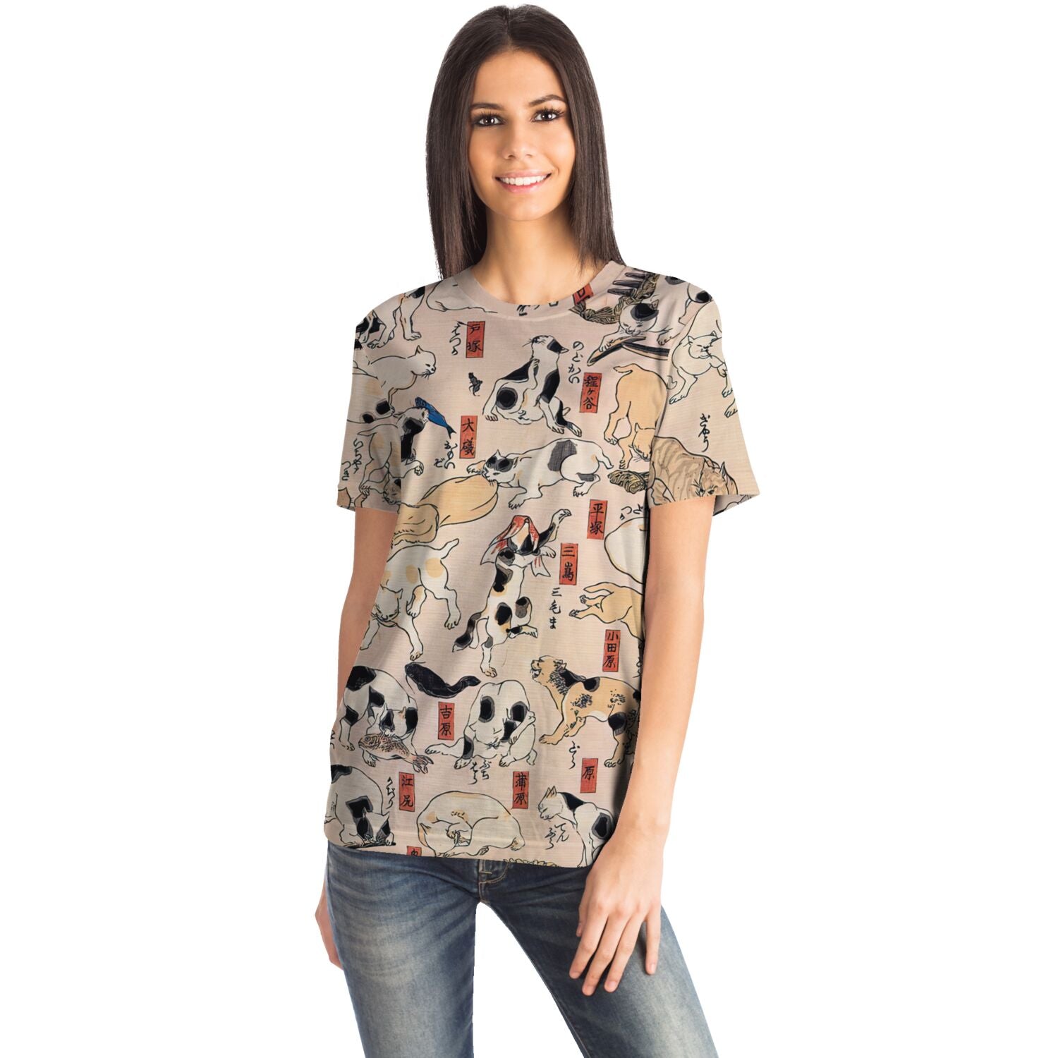 Cute Kawai Cat Shirt | Cats as the Fifty-Three Stations of the Tokaido | Vintage Kuniyoshi Japanese Graphic Art T-Shirt
