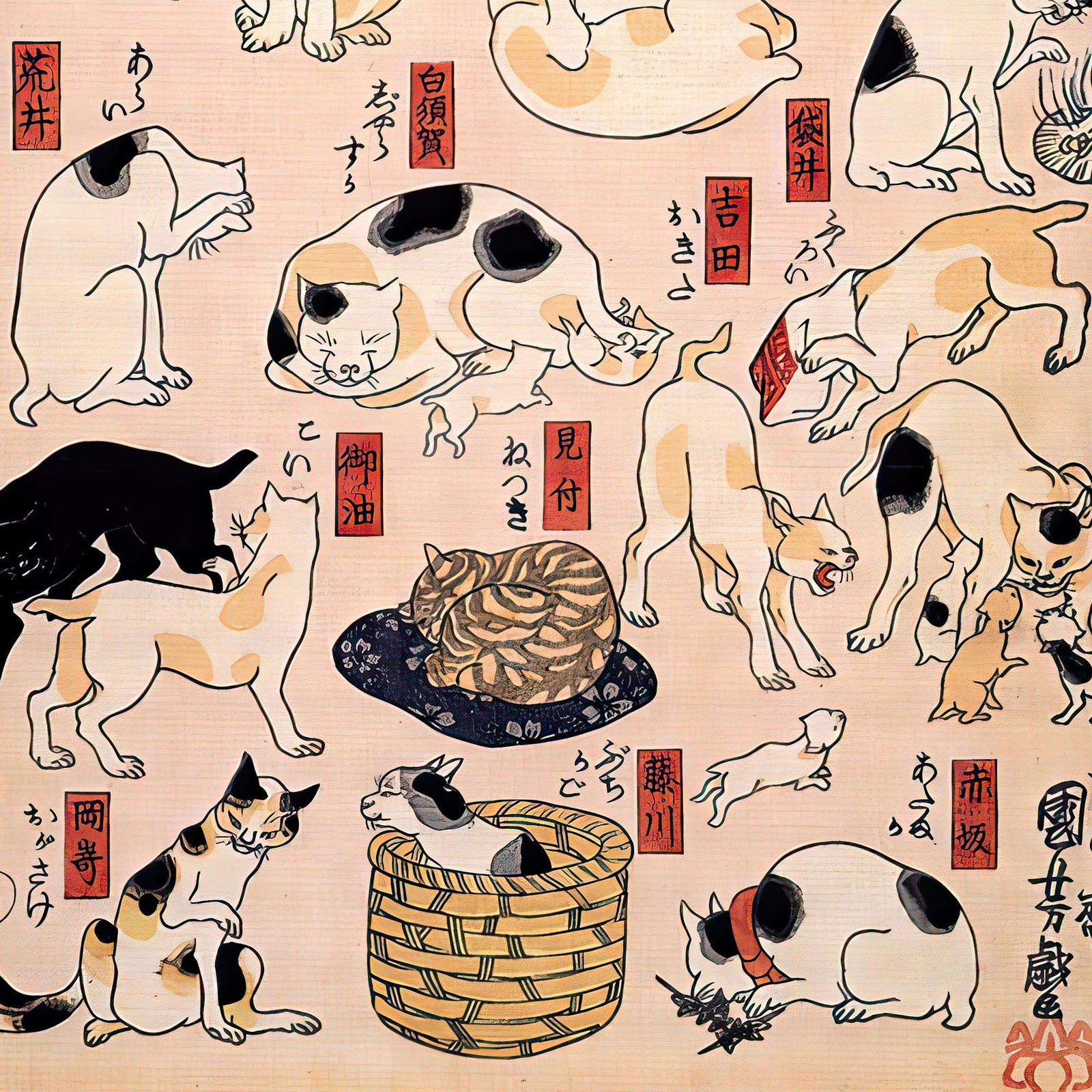 Cute Kawai Cat Shirt | Cats as the Fifty-Three Stations of the Tokaido | Vintage Kuniyoshi Japanese Graphic Art T-Shirt