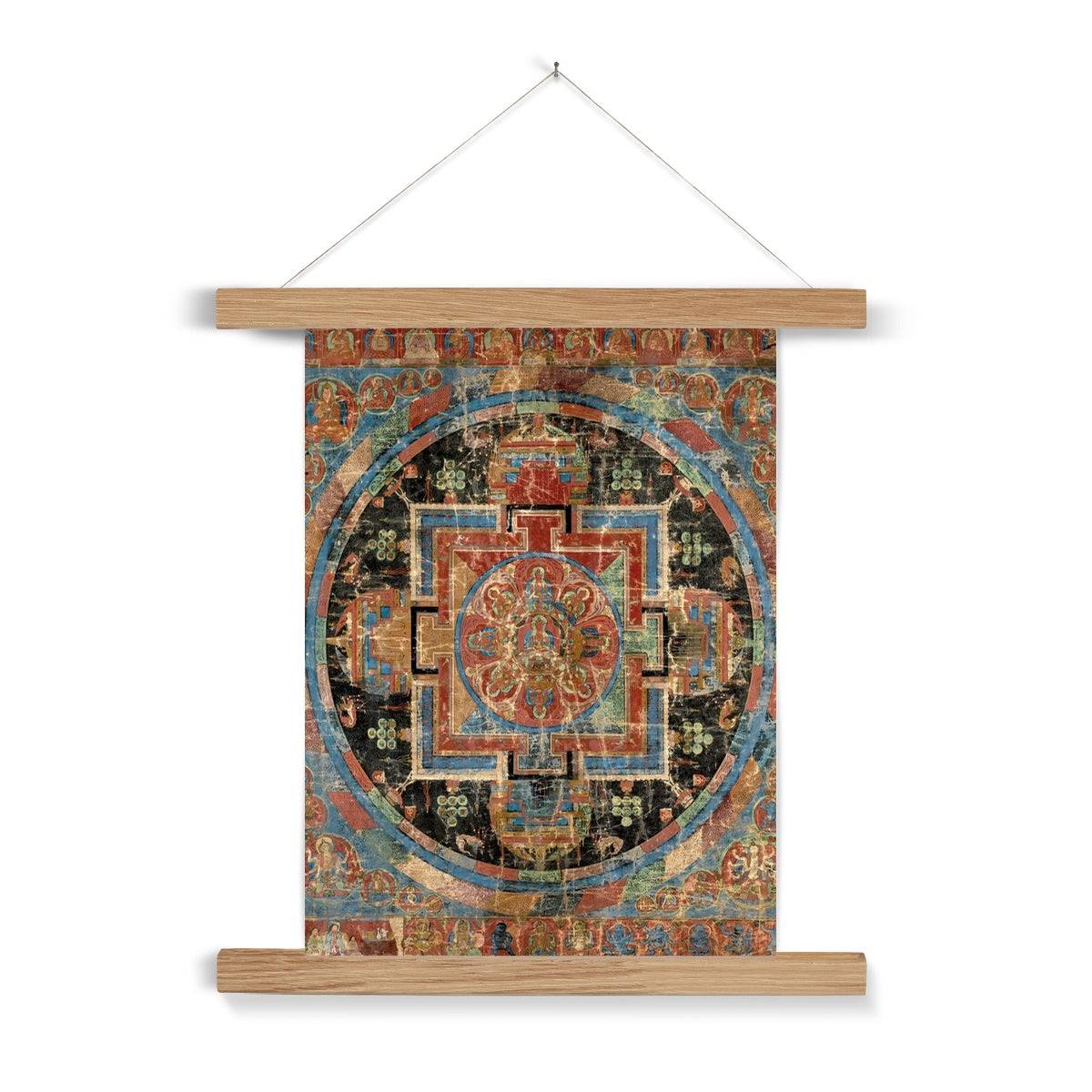 Nine Deity Tibetan Amitayus Mandala Thangka Vintage Nepal Antique Dharma Art | Buddhist Fine Art Print with Hanger