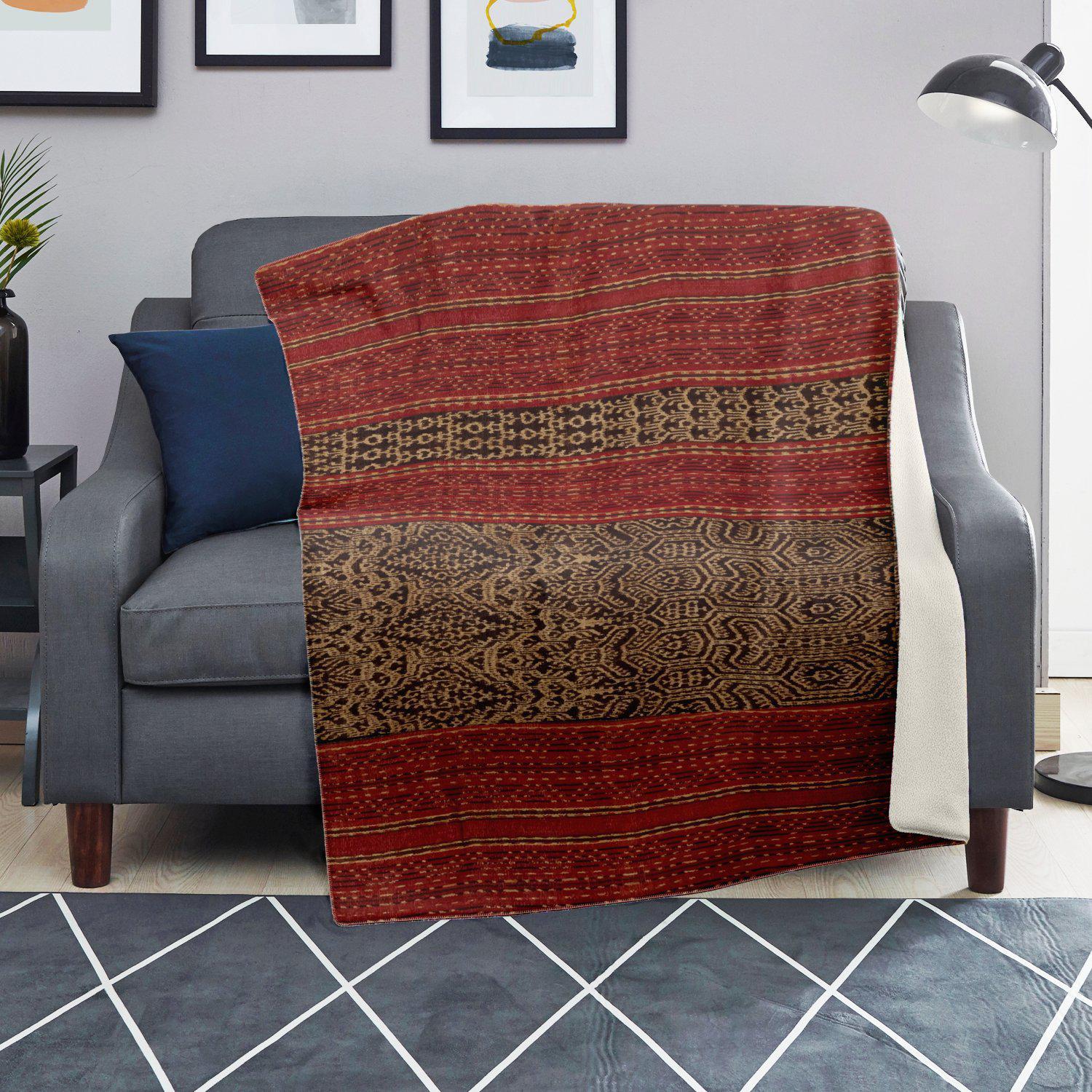 Sherpa Fleece Blanket DAYAK CULTURE IKAT DESIGN (BORNEO) | Sherpa Fleece Blanket