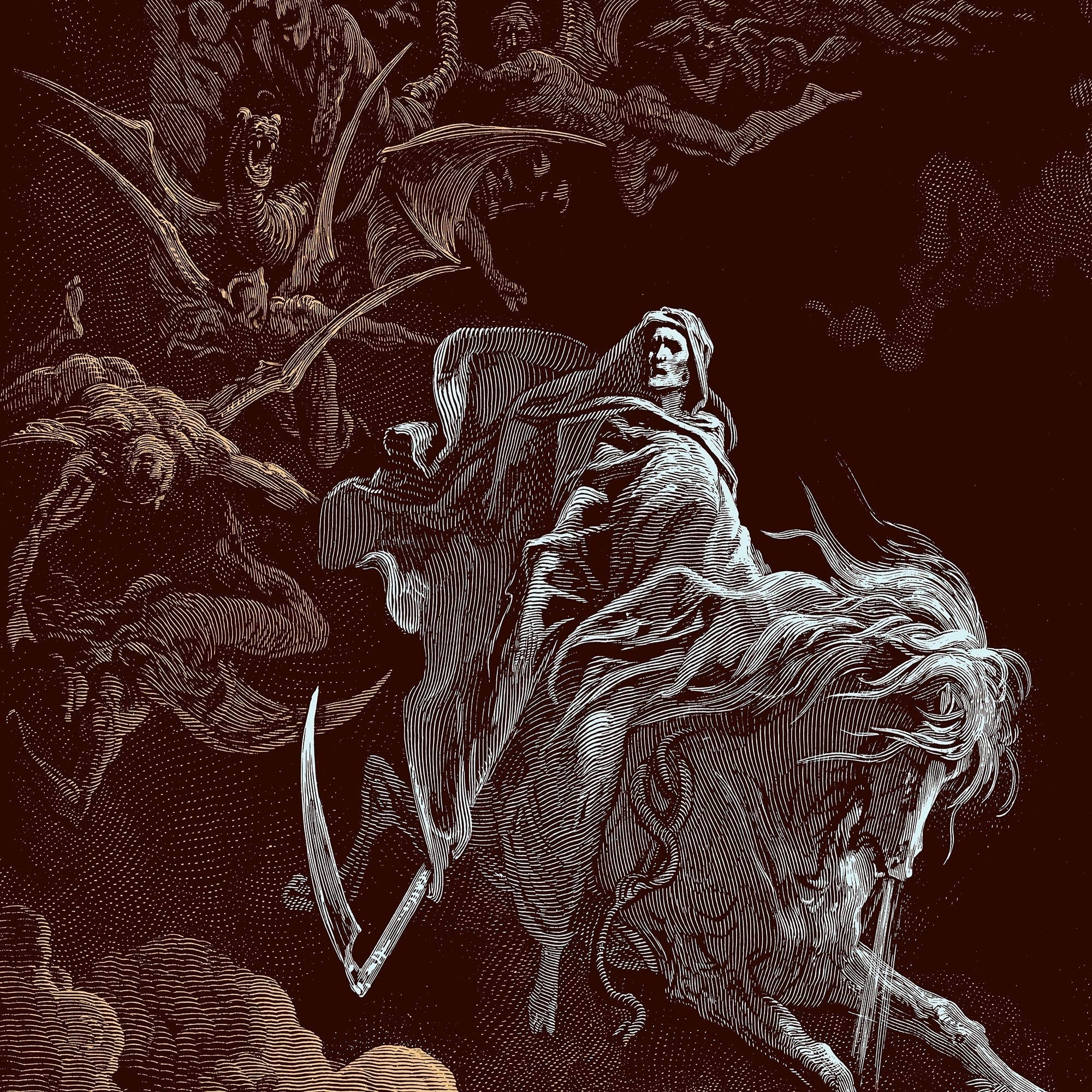 Fine art 6"x8" / Black Frame Death on a Pale Horse by Gustave Dore | Apocalypse, Revelations, Armageddon | Four Horsemen, Demonic Framed Art Print