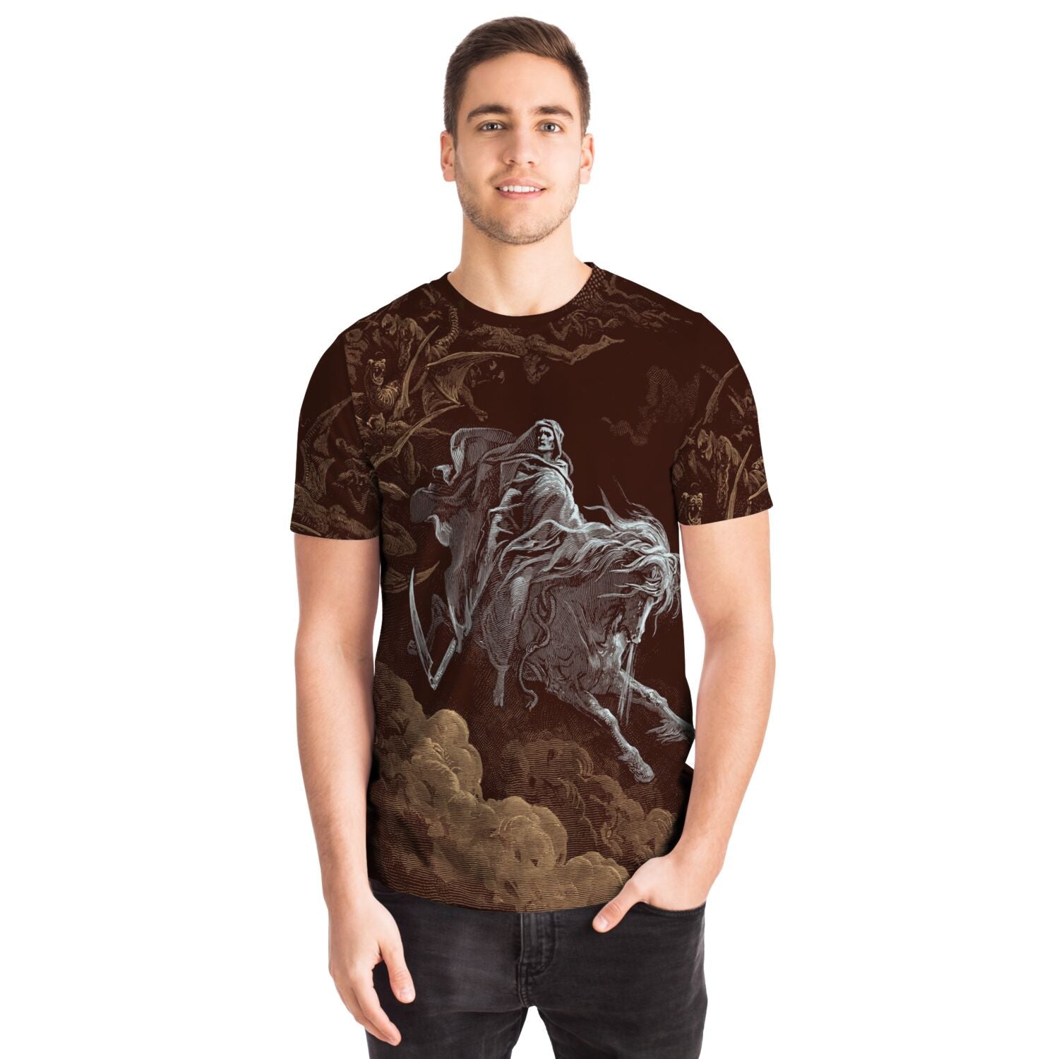 T-shirt Death on a Pale Horse by Gustave Dore | Apocalypse, Revelations, Armageddon | Four Horsemen, Demonic Graphic Art T-Shirt