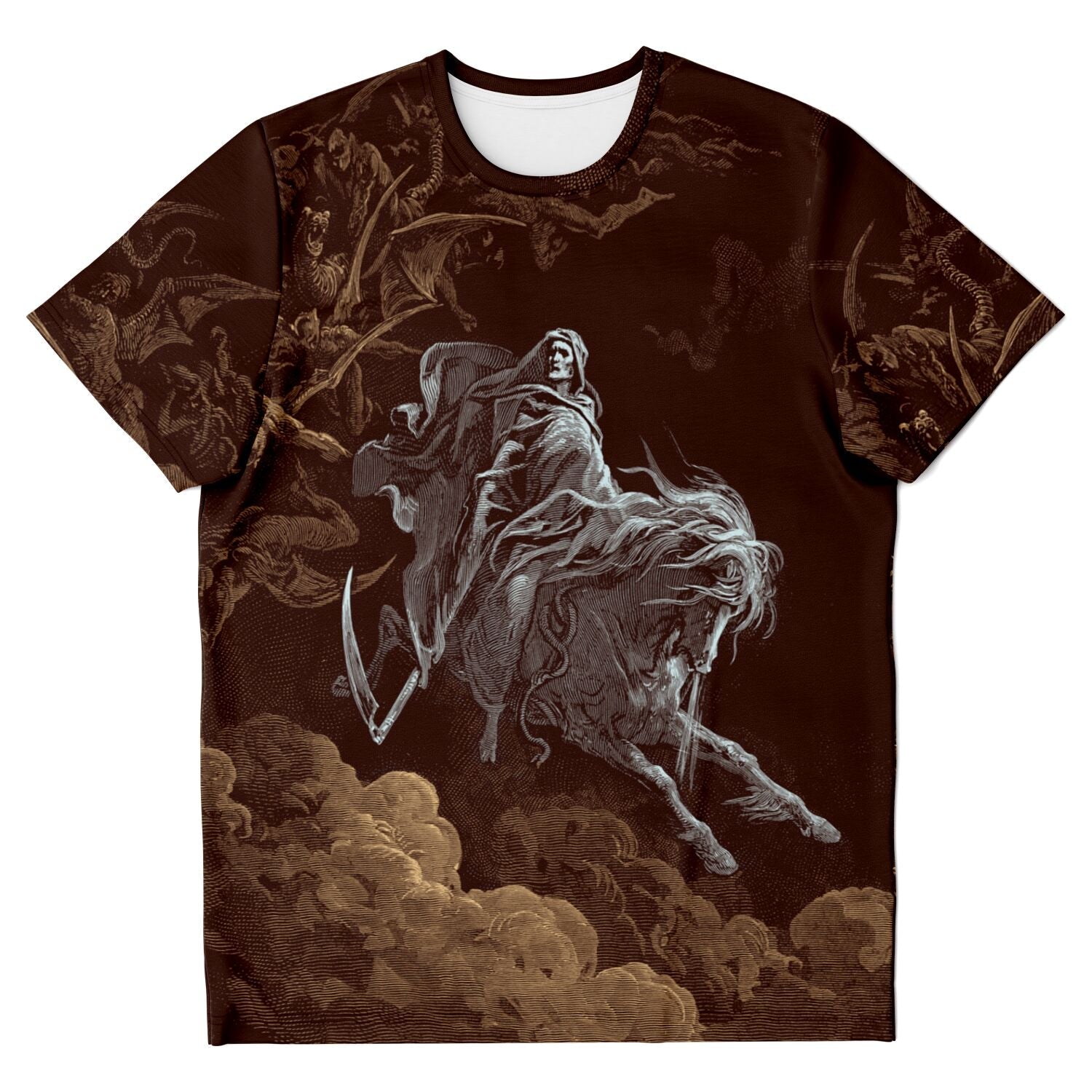 T-shirt XS Death on a Pale Horse by Gustave Dore | Apocalypse, Revelations, Armageddon | Four Horsemen, Demonic Graphic Art T-Shirt