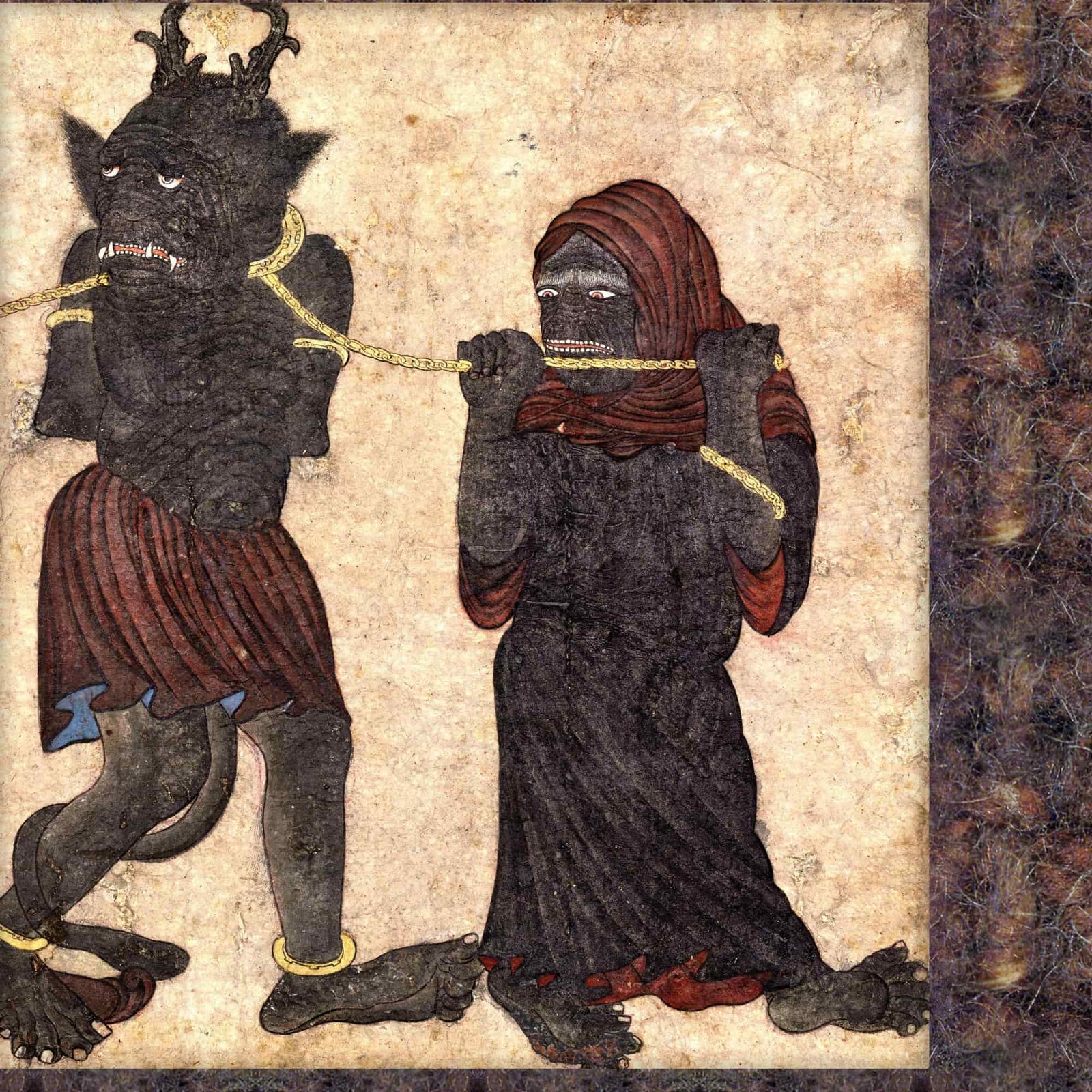 Demon in Chains Ancient Persian Folklore Mythology | Supernatural Islamic Div Djinn | Quranic Yokai Medieval Framed Art Print