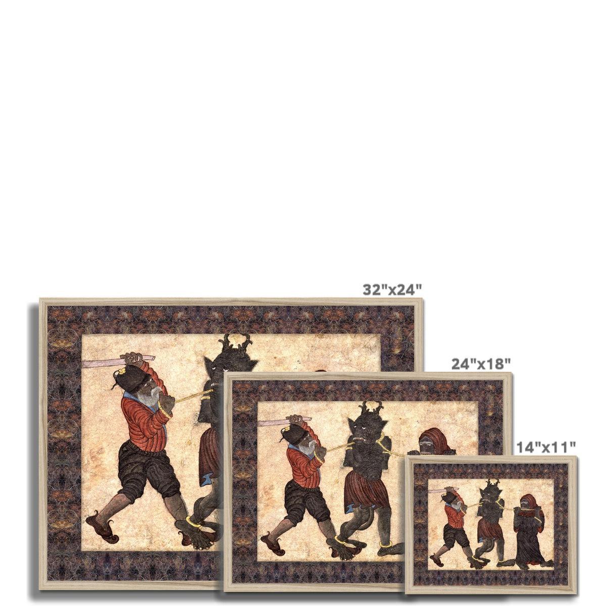 Demon in Chains Ancient Persian Folklore Mythology | Supernatural Islamic Div Djinn | Quranic Yokai Medieval Framed Art Print