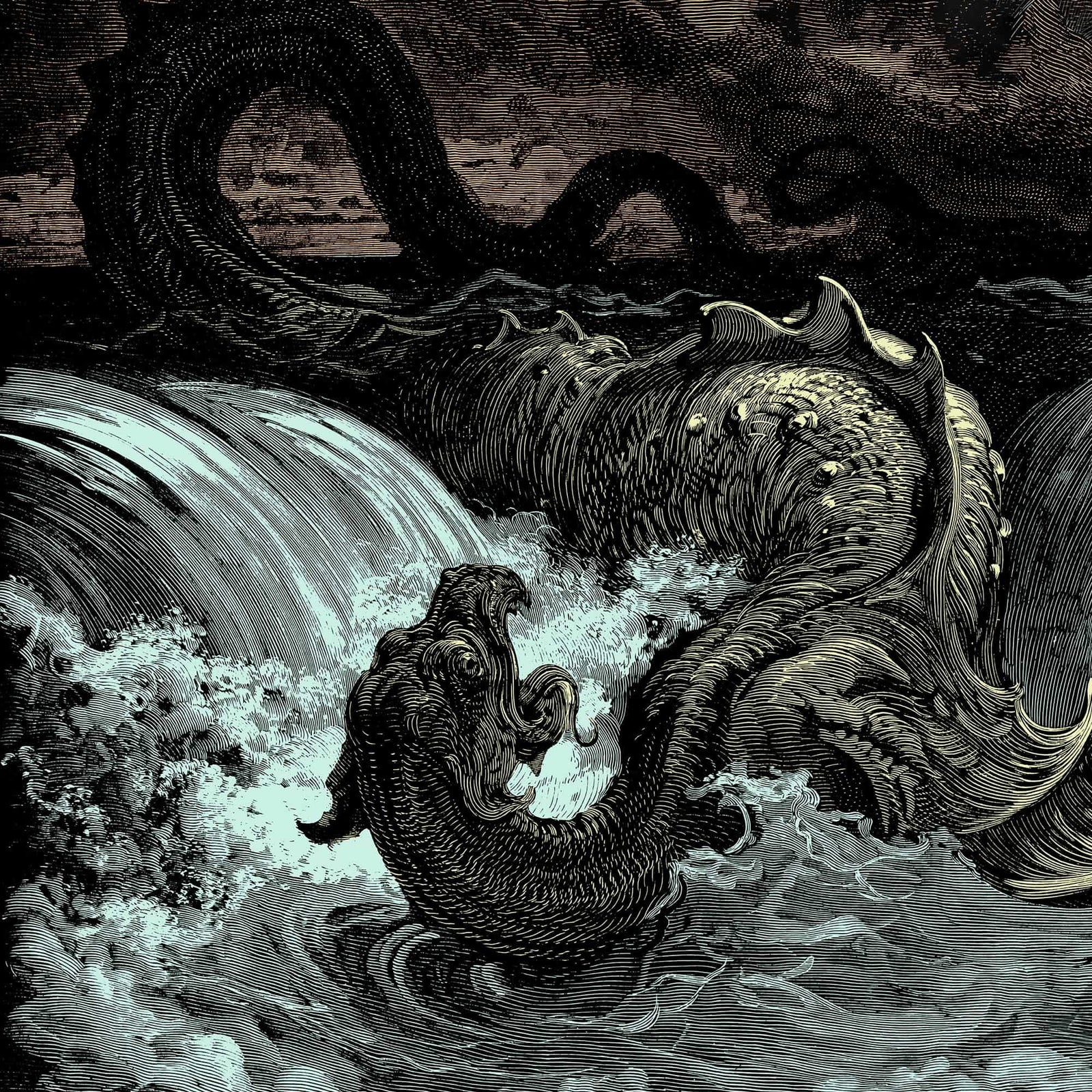 Destruction of Leviathan | Sea Monster, Dragon, Sea Serpent, Gustave Dore Demonic Vintage Graphic Art T-Shirt