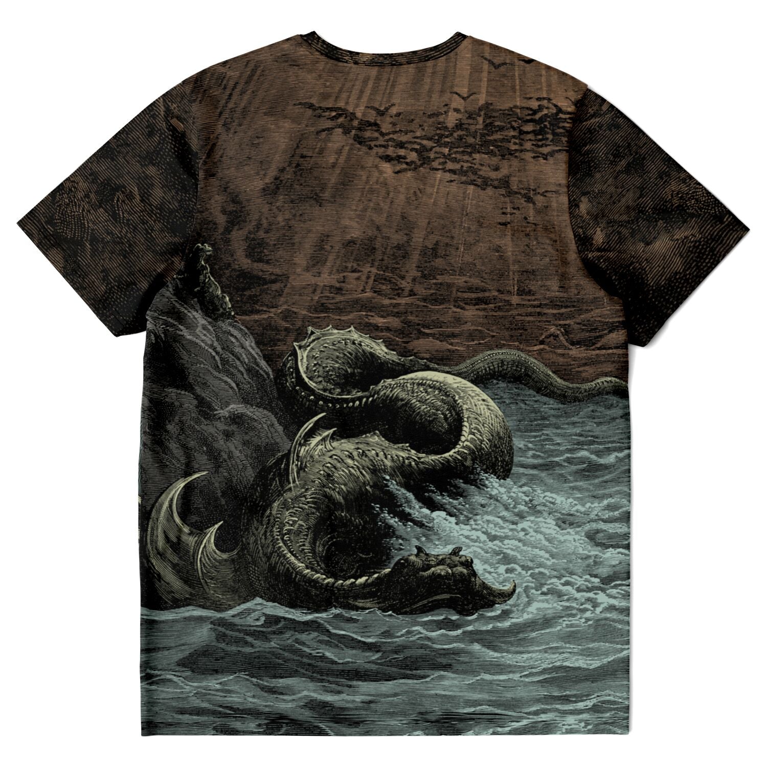 T-shirt Destruction of Leviathan | Sea Monster, Dragon, Sea Serpent, Gustave Dore Demonic Vintage Graphic Art T-Shirt