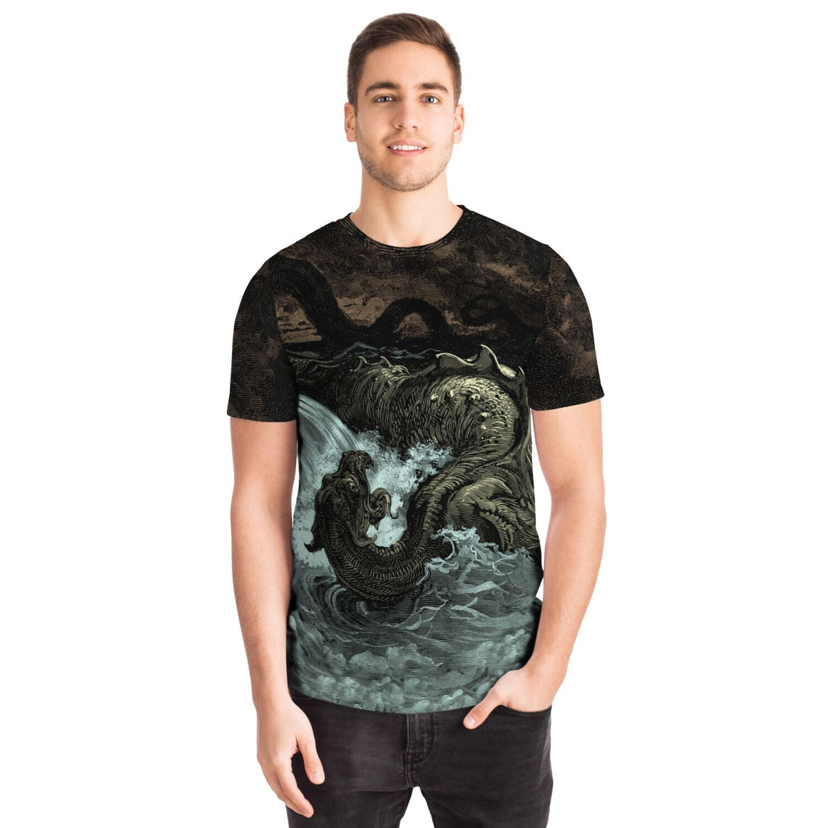 Destruction of Leviathan | Sea Monster, Dragon, Sea Serpent, Gustave Dore Demonic Vintage Graphic Art T-Shirt