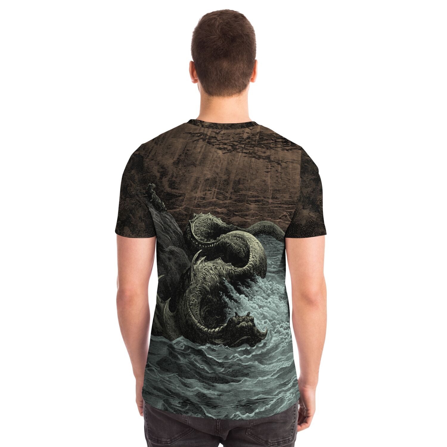 T-shirt Destruction of Leviathan | Sea Monster, Dragon, Sea Serpent, Gustave Dore Demonic Vintage Graphic Art T-Shirt