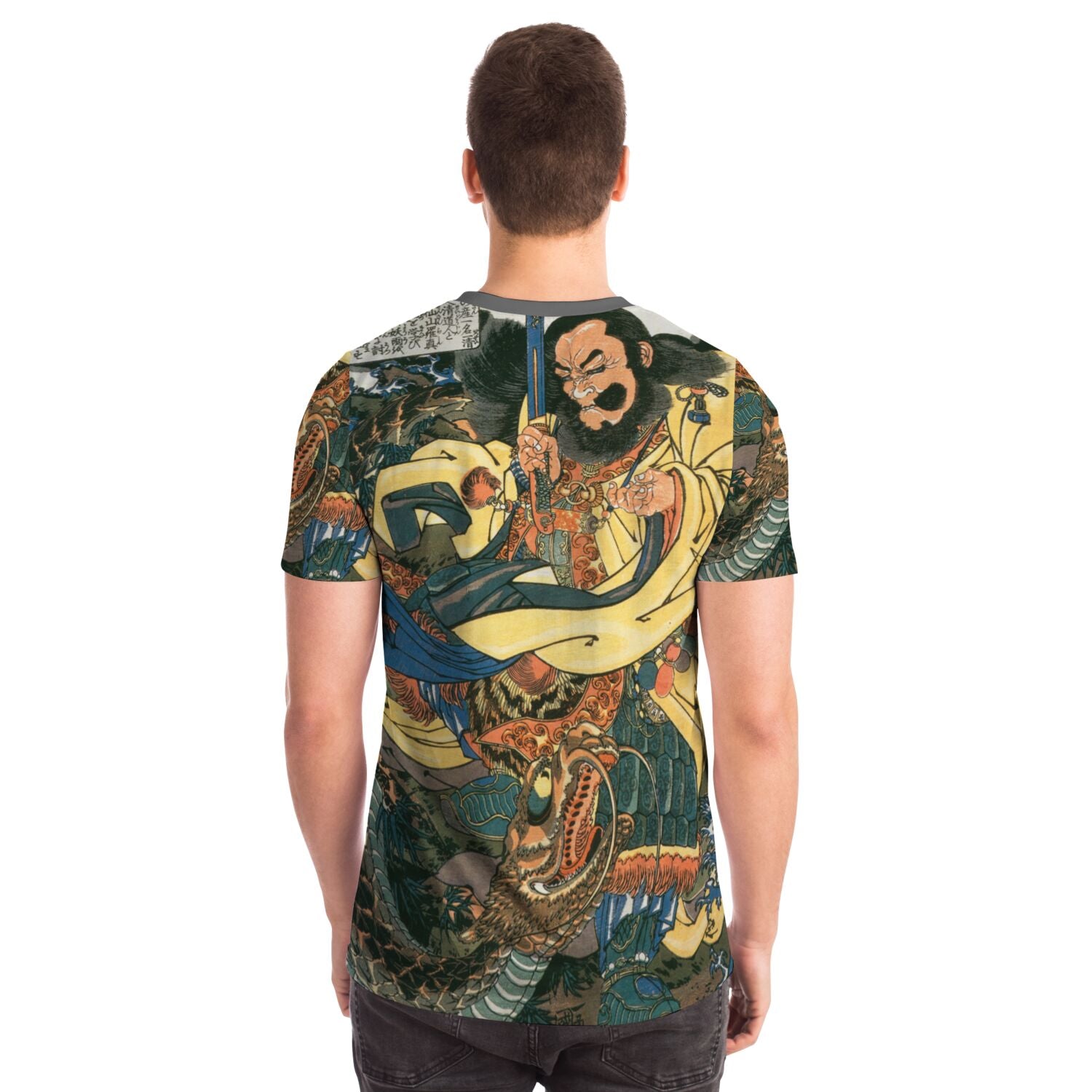 AOP T-Shirt Ding Desun Battles A Serpent Snake | Kuniyoshi's Heroes of the Suikoden, Japanese Samurai Warrior Vintage Graphic Art T-Shirt