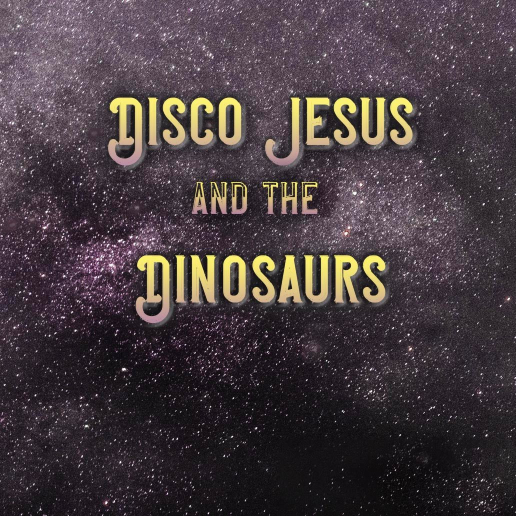 Disco Jesus and the Dinosaurs Funny Fantasy Atheist Tee | Surreal Galaxy Collage Graphic Art T-Shirt