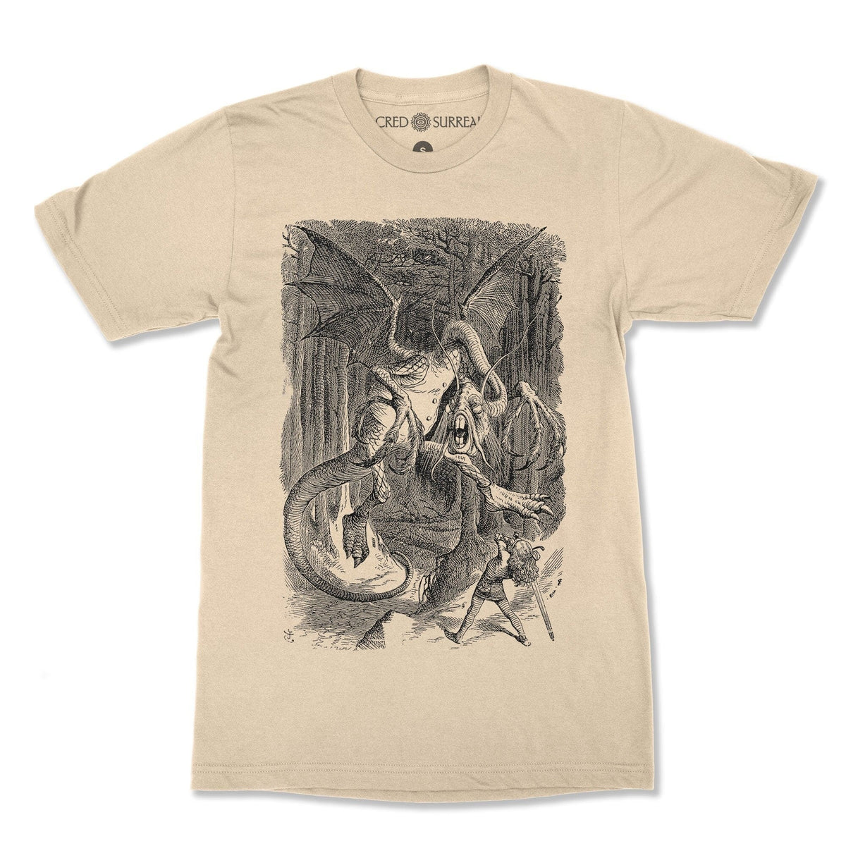 DTG T-Shirt Double Sided Jabberwocky, Through the Looking Glass | Book Lover Gift | Lewis Carroll Supernatural Vintage T-Shirt