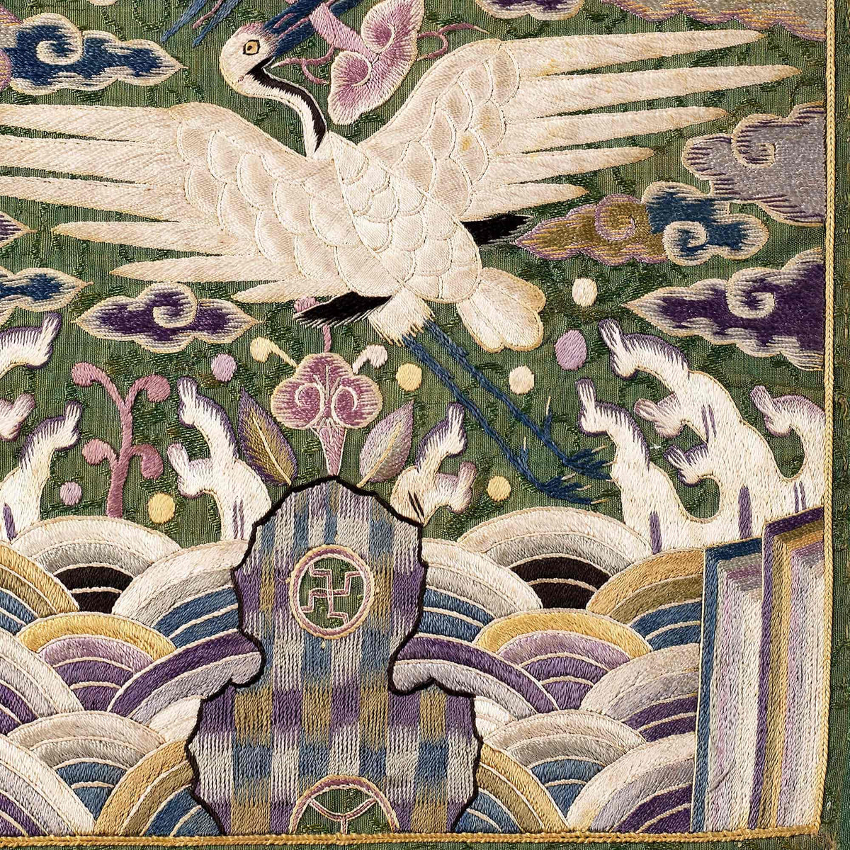 Double Swans Embroidery Design, Traditional Silk Hyungbae Textile, Vintage Korean Cranes, Bird Lover Gift Giclée Fine Art Print