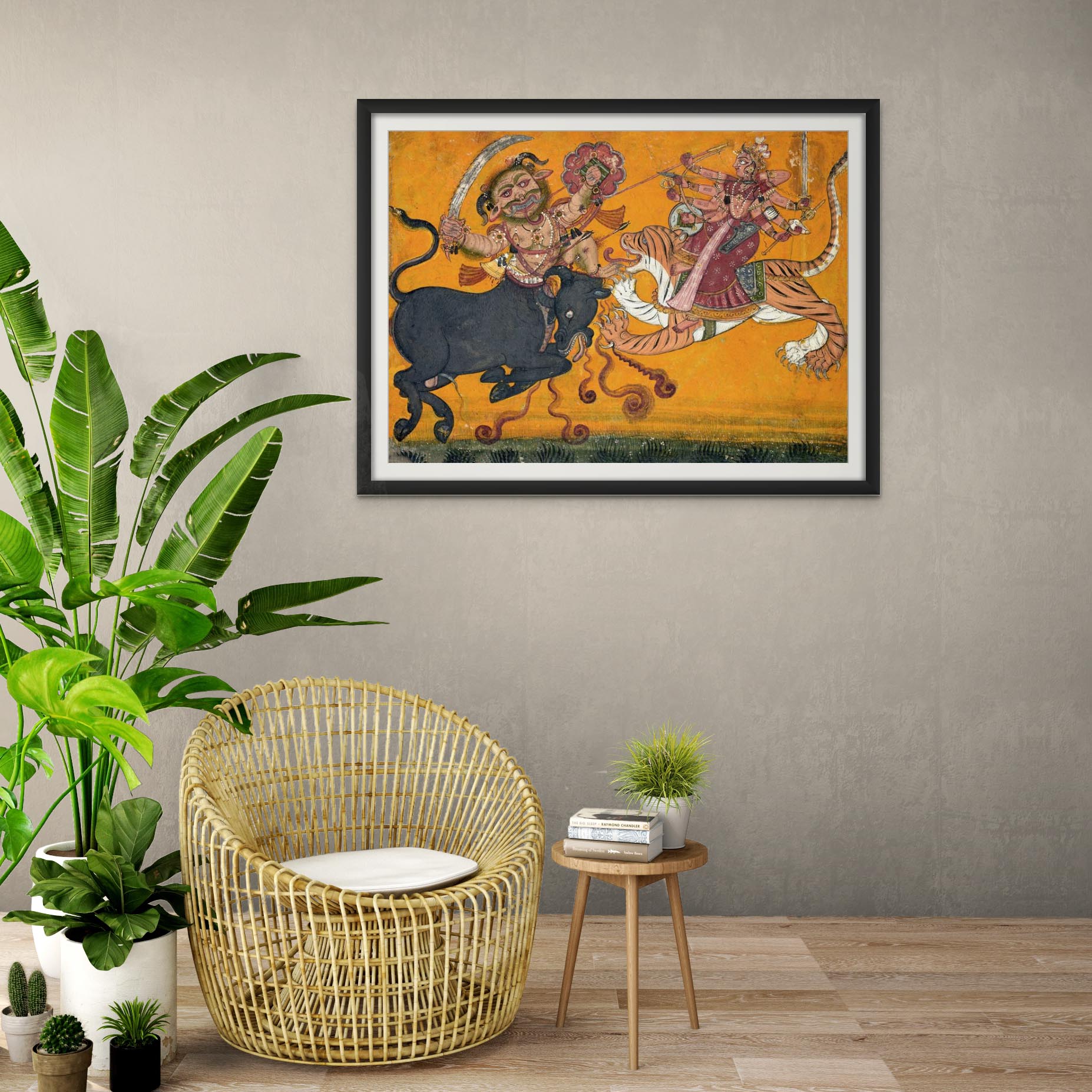 Fine art Durga Slaying Mahisha: Feminine Strength & Empowerment Deity | Powerful Woman Protector Goddess Framed Art Print