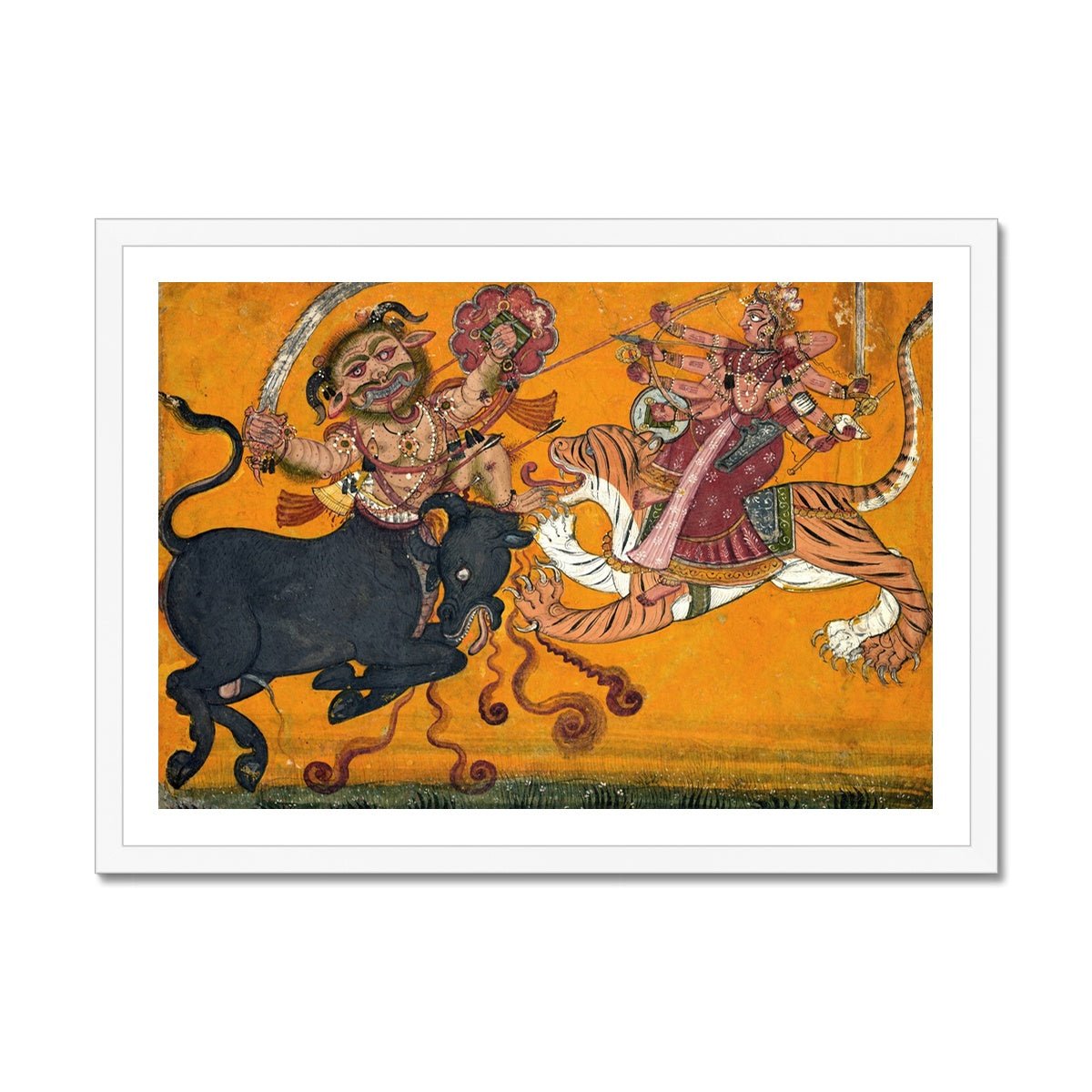 Durga Slaying Mahisha: Feminine Strength & Empowerment Deity | Powerful Woman Protector Goddess Framed Art Print