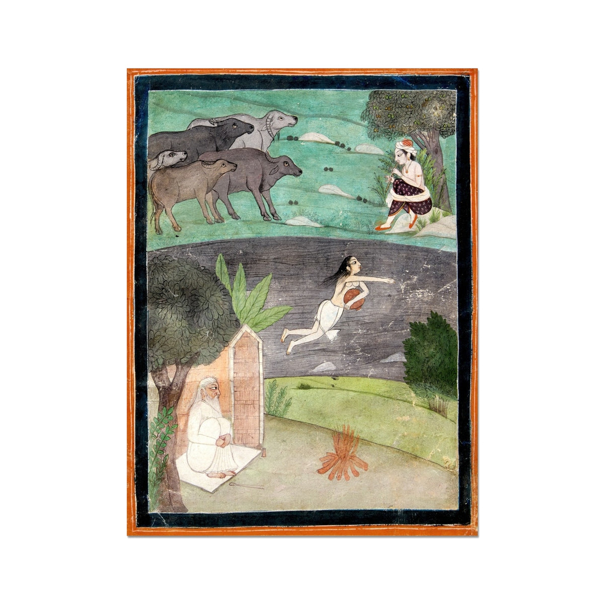 Punjab Folk Painting: Sohni Swimming Across a River | Ancient Indian Love Story | Pastel Watercolor Fine Art Print