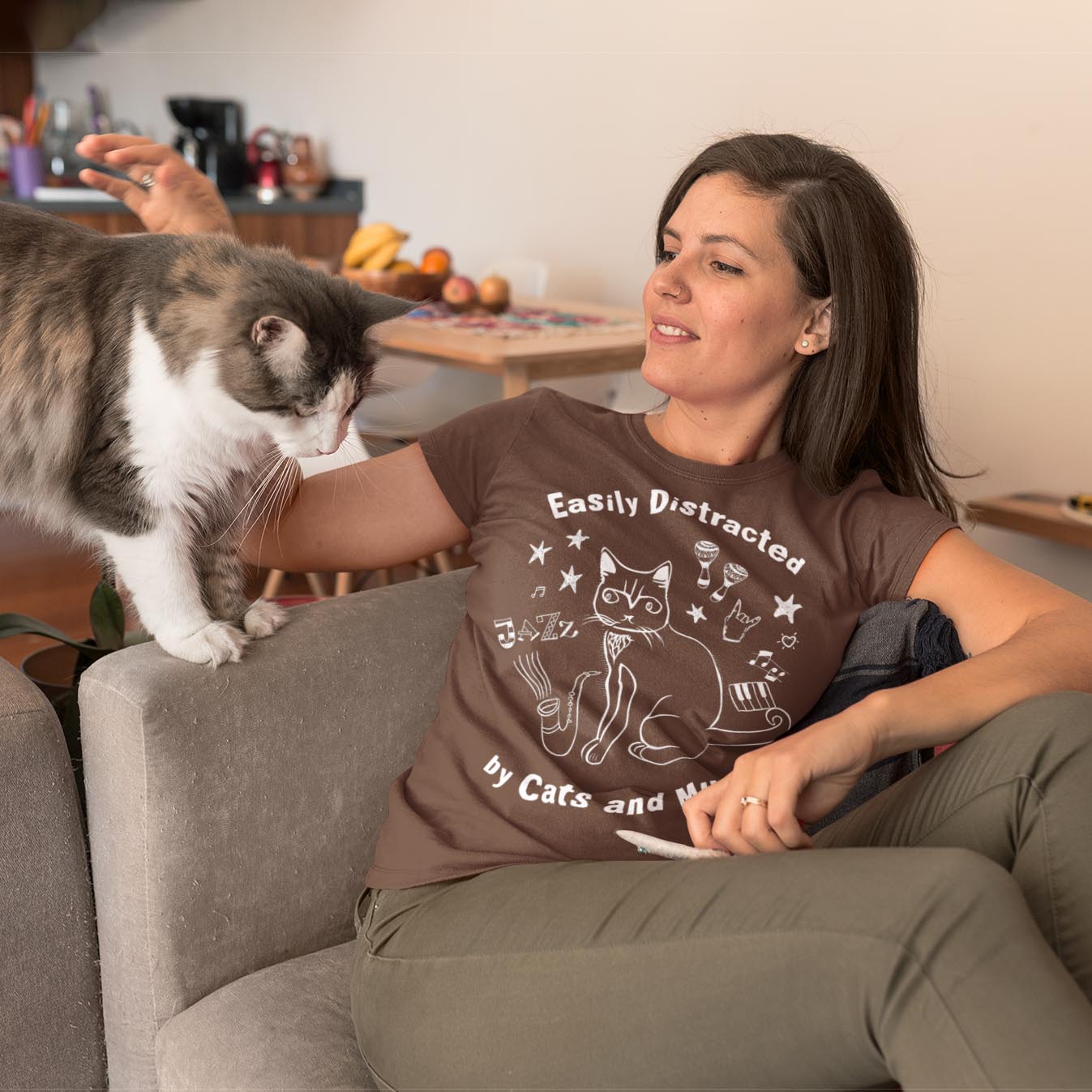 Easily Distracted by Cats and Music | Music Lover, Funny Cat Shirt Meme | ADHD Superpower Graphic-Art T-Shirt