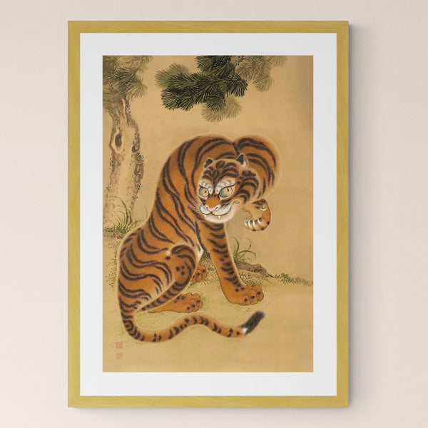 Exquisite Tiger Cleaning its Paw: Japanese Sumi-e Art, Asian