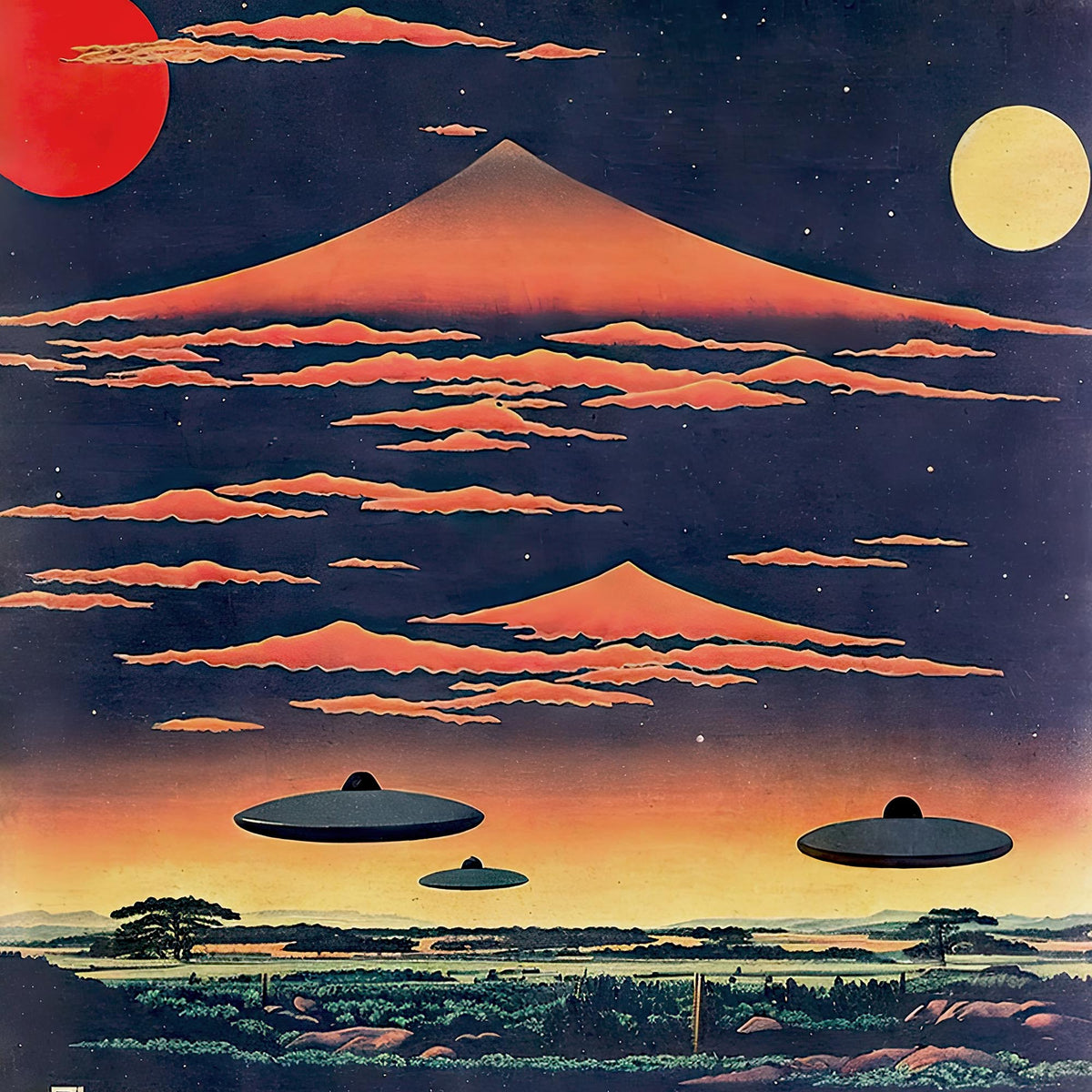 Extraterrestrial Japanese Art | UFO Space ET Aliens, 宇宙人 Japanese Surrealism, Original Vintage Fantasy Framed Art Print